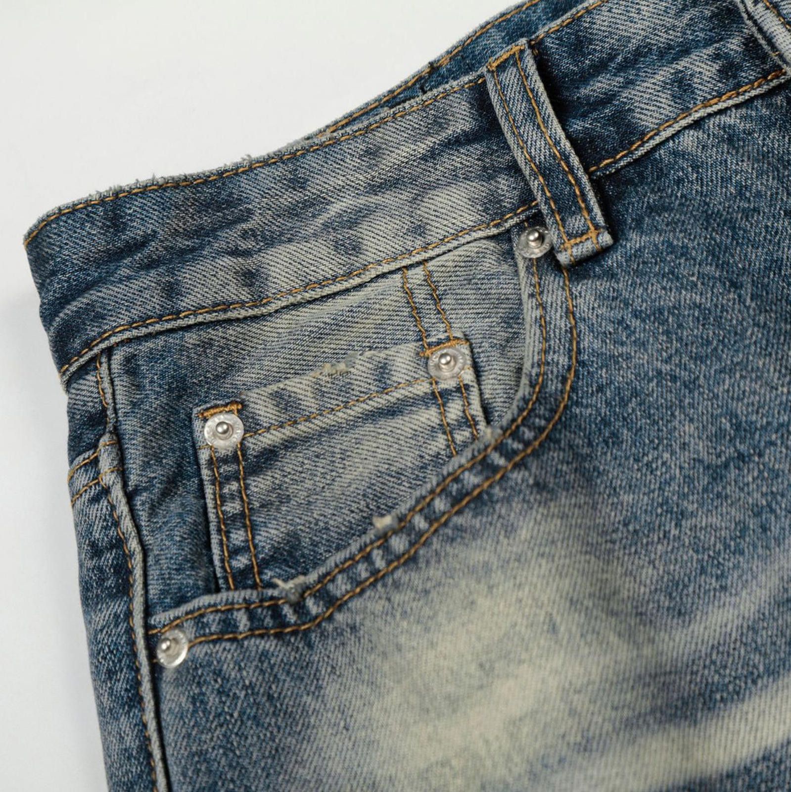 Jean Blue Wide Leg Distressed Denim Jeans, Baggy Fit Size US 33 - 2 Thumbnail