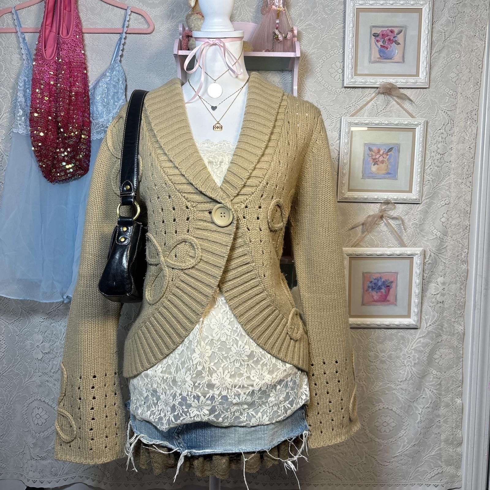 Other vintage knit floral brown cardigan Size M / US 6-8 / IT 42-44 - 1 Thumbnail
