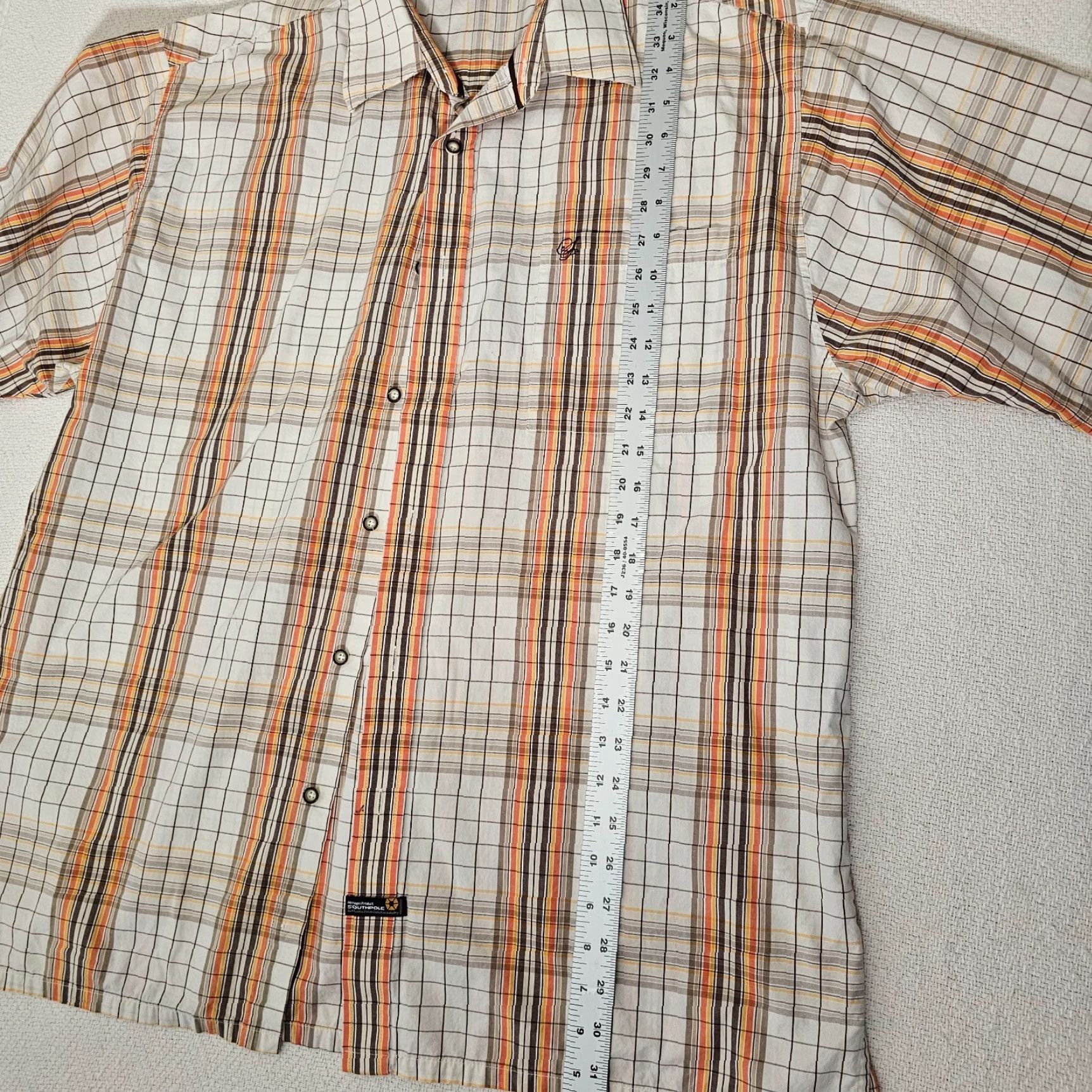 Southpole Southpole Button-Up Shirt Short Sleeve White Orange Plaid Button Down Collar Mens L Size US L / EU 52-54 / 3 - 7 Thumbnail