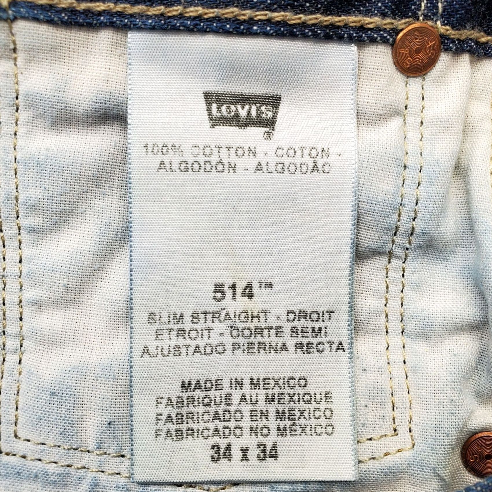 Levi's VINTAGE? No — Levi's 514 Slim Straight Jeans Mens 34x34 Blue Denim Dark Wash 5-Pocket Size US 34 / EU 50 - 7 Thumbnail
