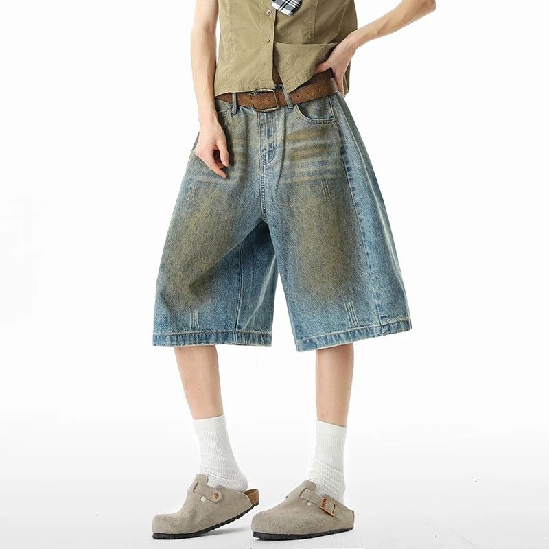Jean Tie-Dye Distressed Denim Shorts Men Baggy Streetwear Size US 34 / EU 50 - 2 Thumbnail