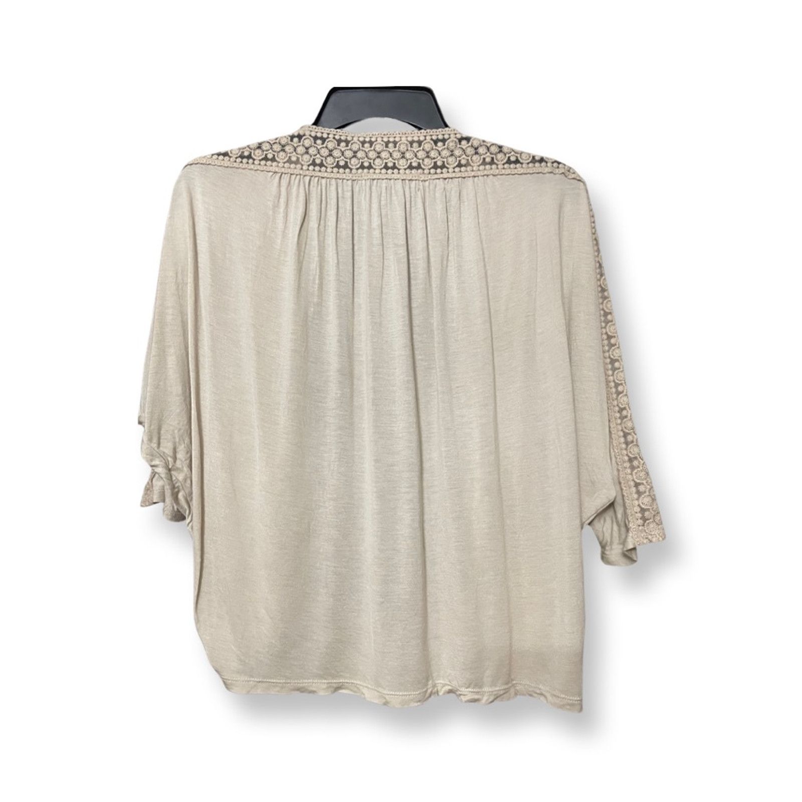 Other August Silk Cardigan Batwing Lace Trim Open Front Beige W PS Size S / US 4 / IT 40 - 6 Thumbnail