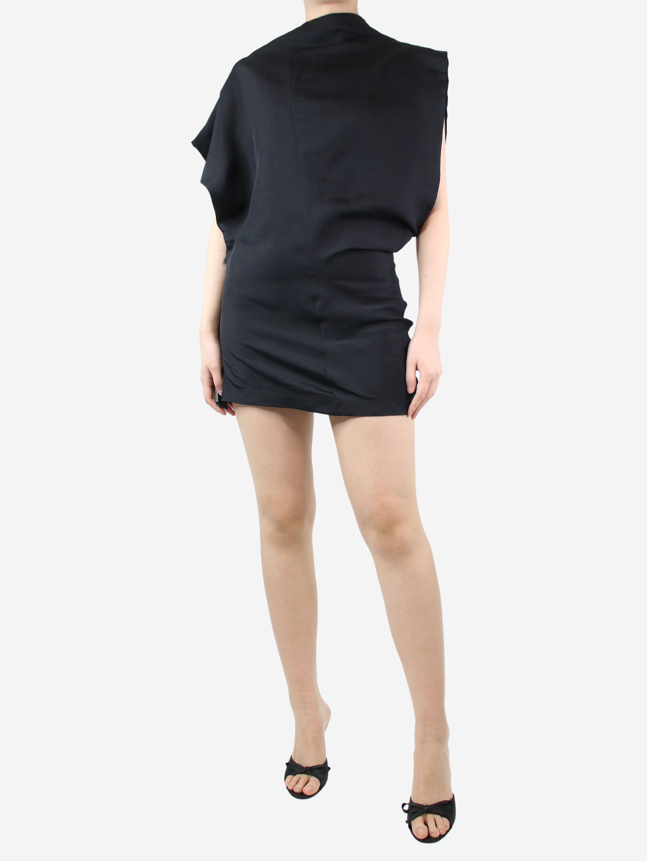 image of Jil Sander Black Asymmetric Satin Dress - Size Uk 12, Women's