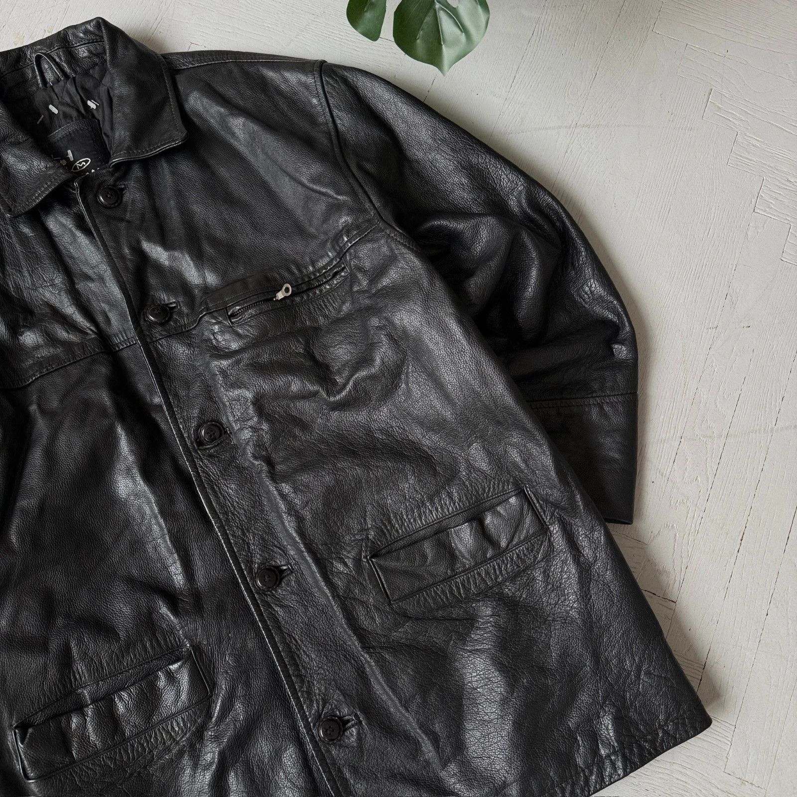 Vintage Vintage Real Leather Collared Gangster Jacket Car Coat Size US L / EU 52-54 / 3 - 3 Thumbnail