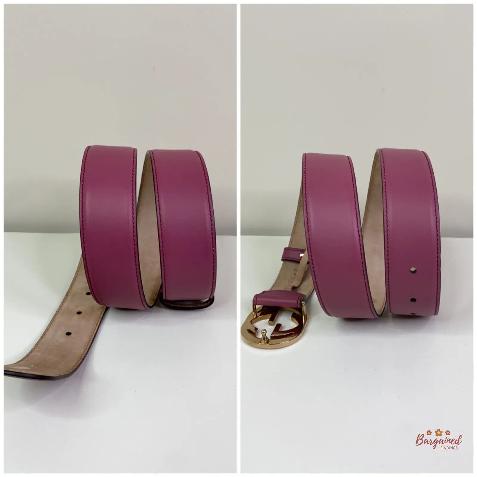 Gucci Gucci Pink Calfskin Leather Gold Interlocking G Buckle Belt Size 30 - 5 Thumbnail