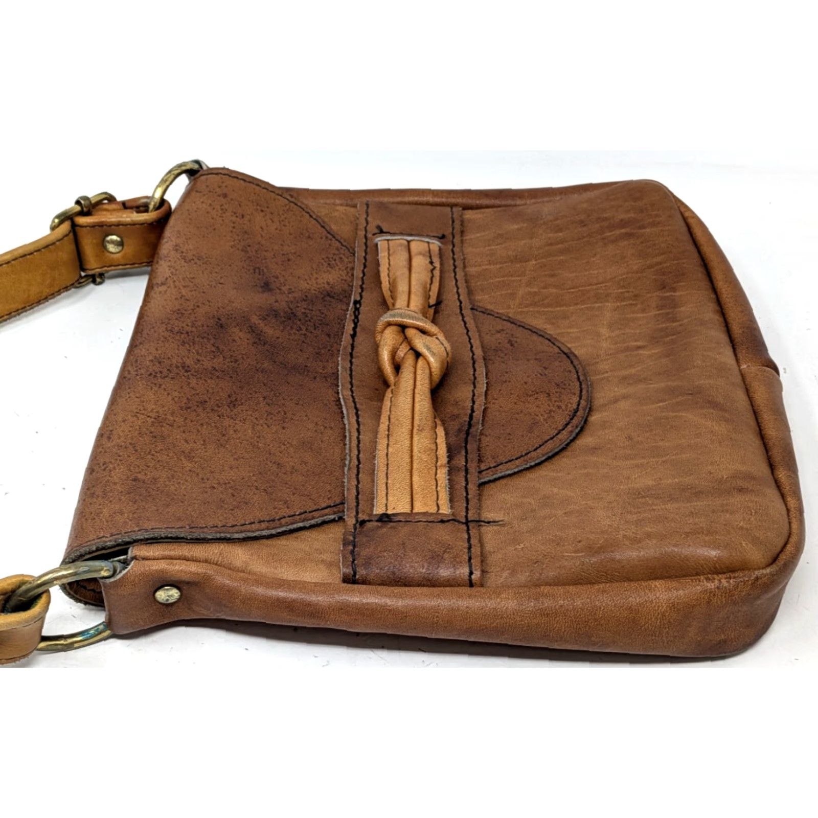 Vintage VINTAGE Brown Leather Brass Snap Closure Flap Shoulder Bag Handbag Purse Satchel Women Leather Bag Size ONE SIZE - 5 Thumbnail