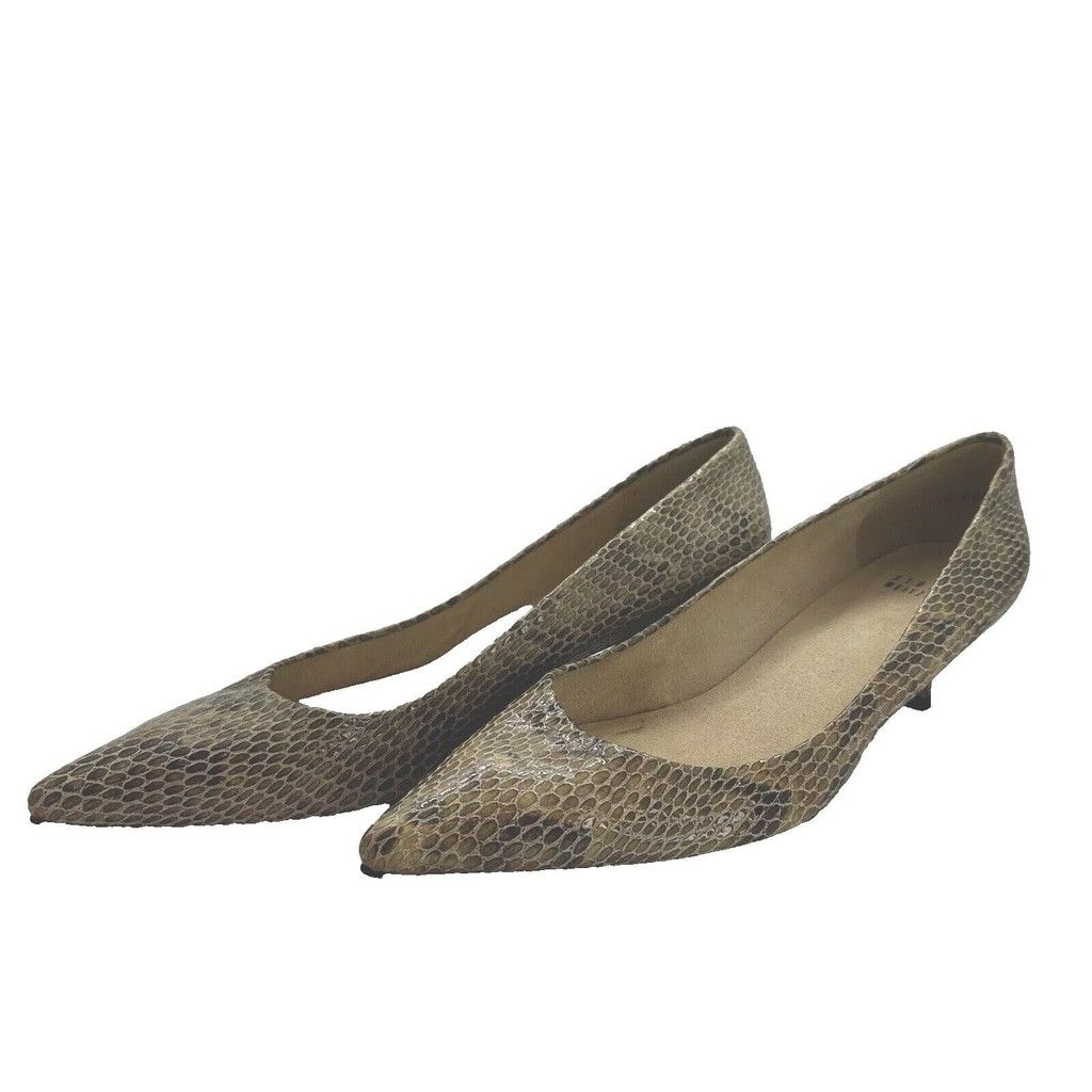 Stuart Weitzman Stuart Weitzman 9.5M Snakeskin Kitten Heel Pointed Tan Pumps Size US 9.5 / IT 39.5 - 6 Thumbnail