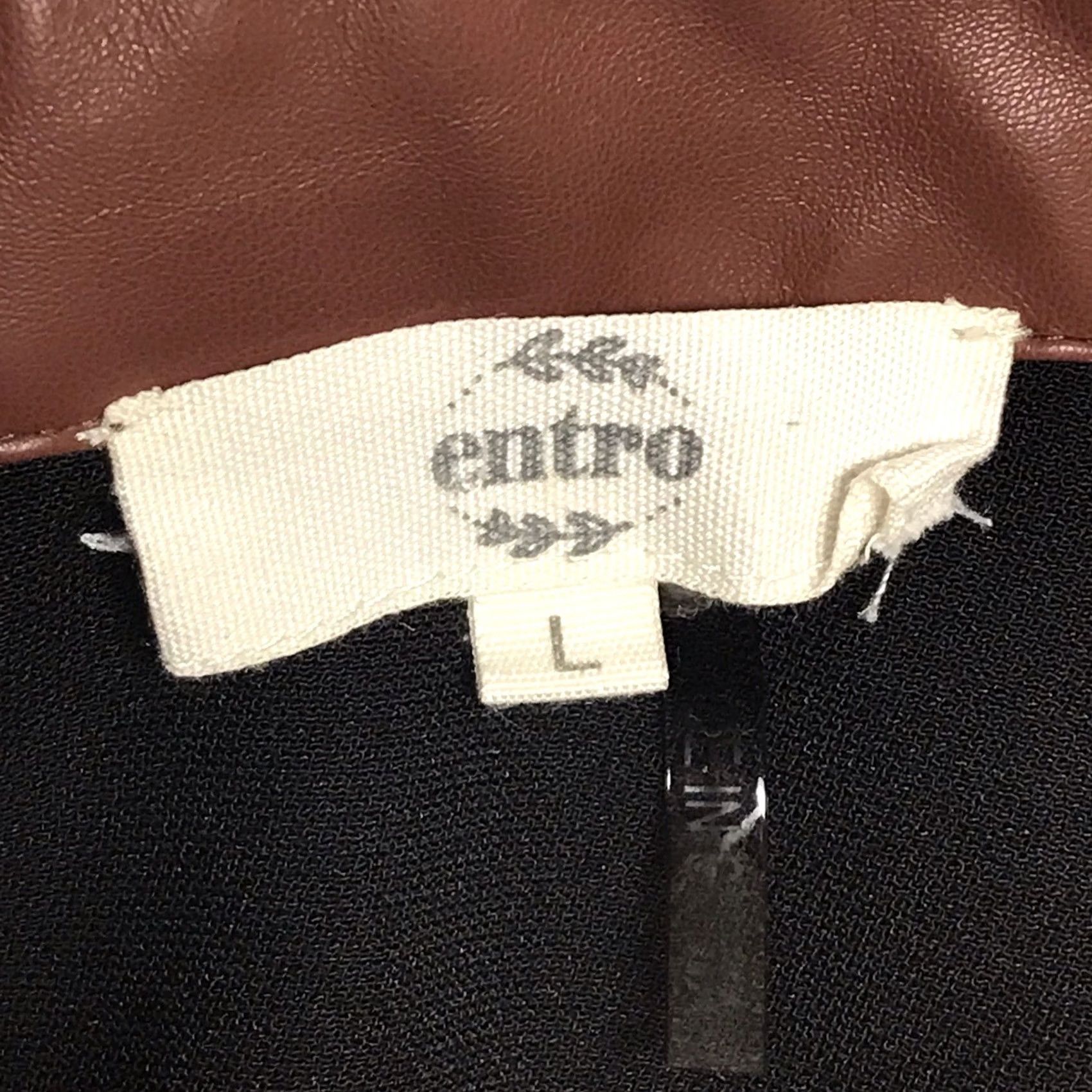 Vintage Entro Women Black/Brown Faux Leather Trim Button-Up Short Sleeve Top Shirt L Size L / US 10 / IT 46 - 3 Thumbnail