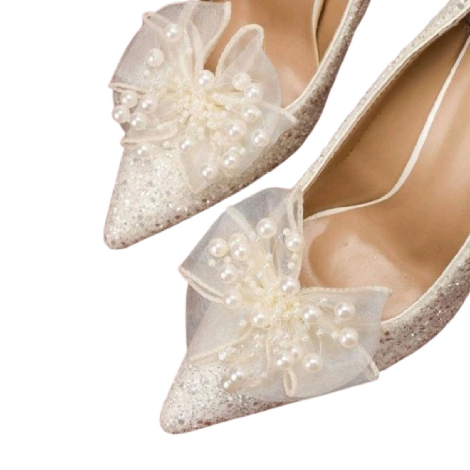 Other ELEGANT ☆ CREAM ORGANZA BOWS with PEARLS ☆ SHOE CLIPS ☆ NIP Size US 4 / IT 34 - 4 Thumbnail
