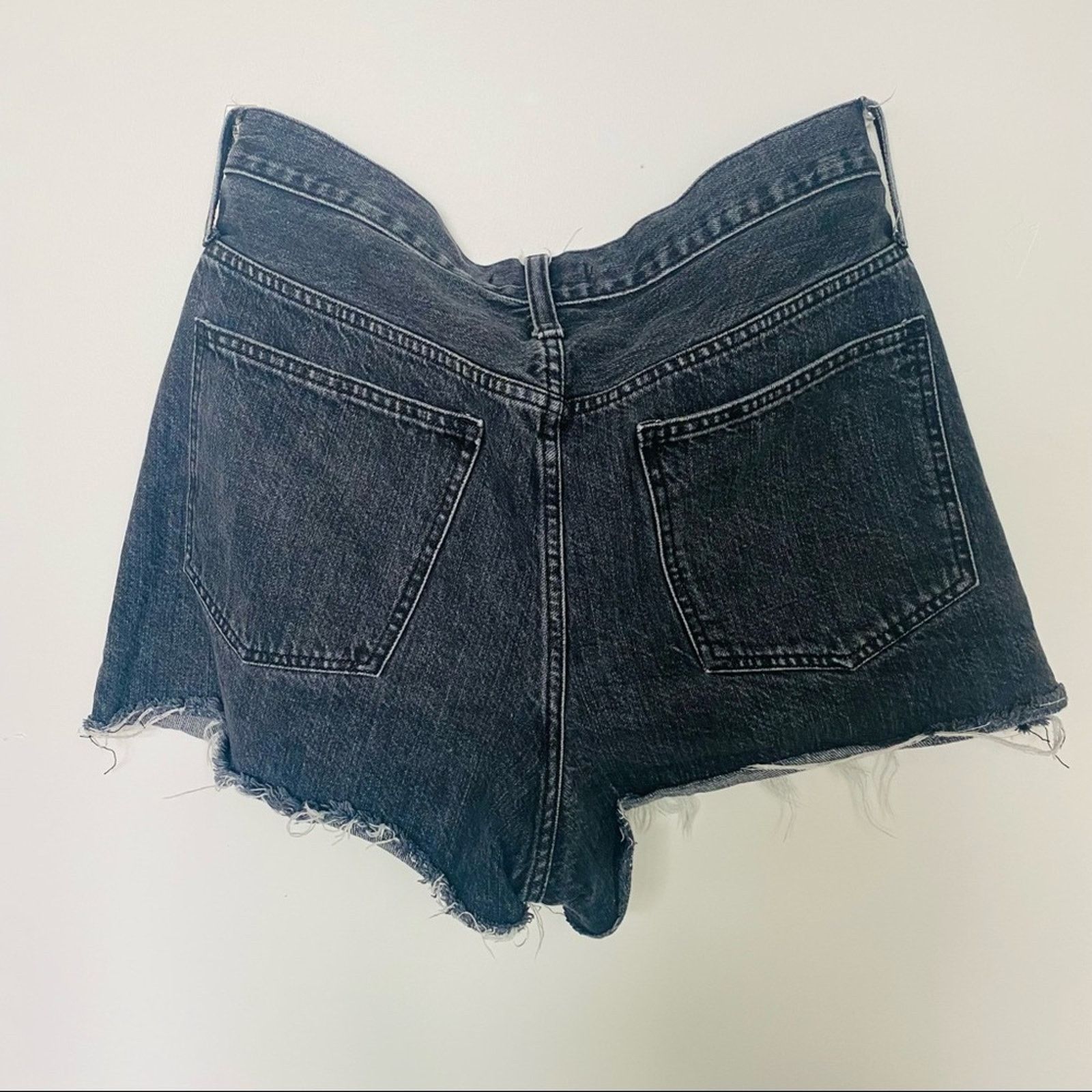 Madewell MADEWELL Perfect Jean Short Denim Distressed Black Grey Size 31" - 7 Thumbnail