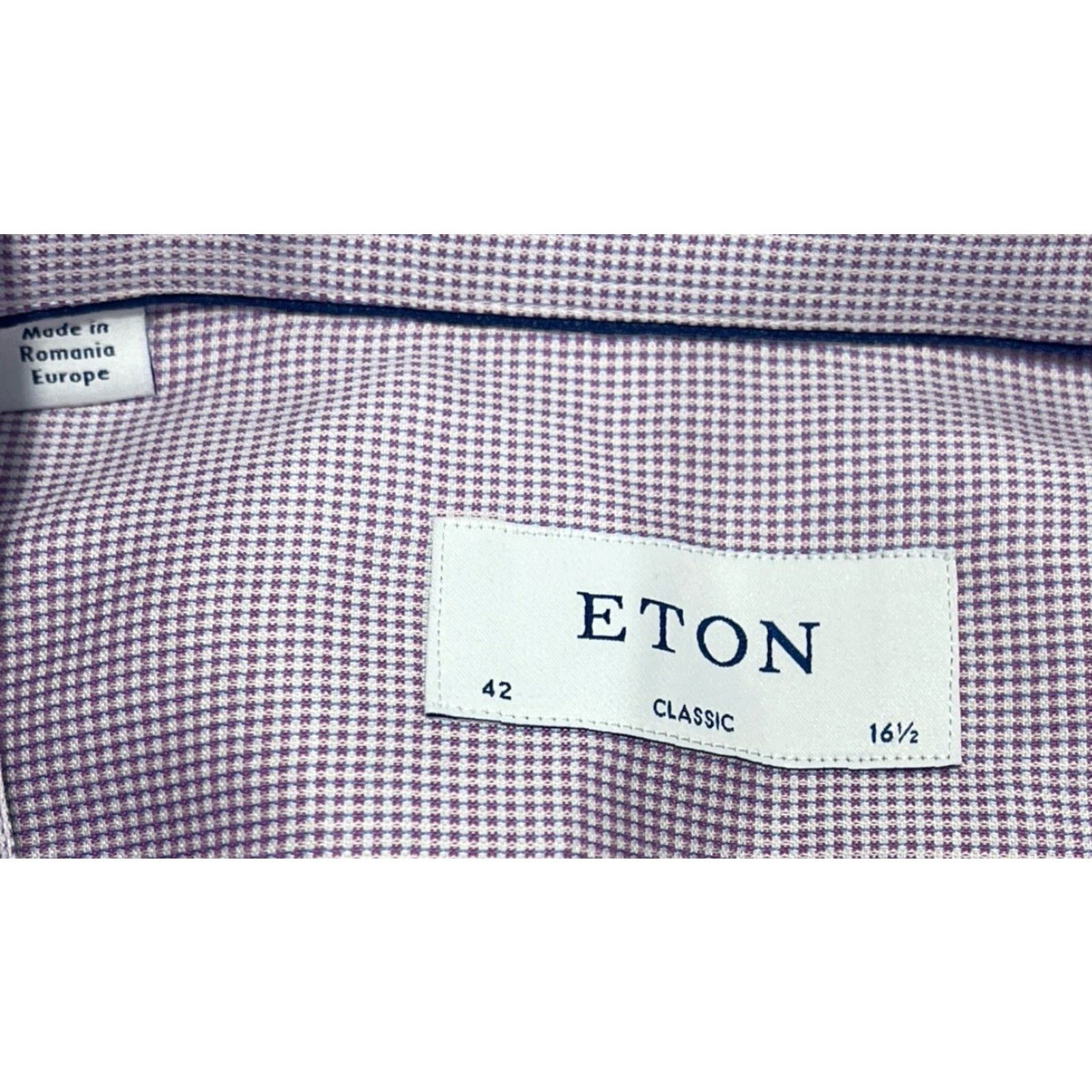 Eton Etón Classic Fit Dress Shirt 16.5 42 Light Purple Button Up Cotton Mens Size 42R - 3 Thumbnail
