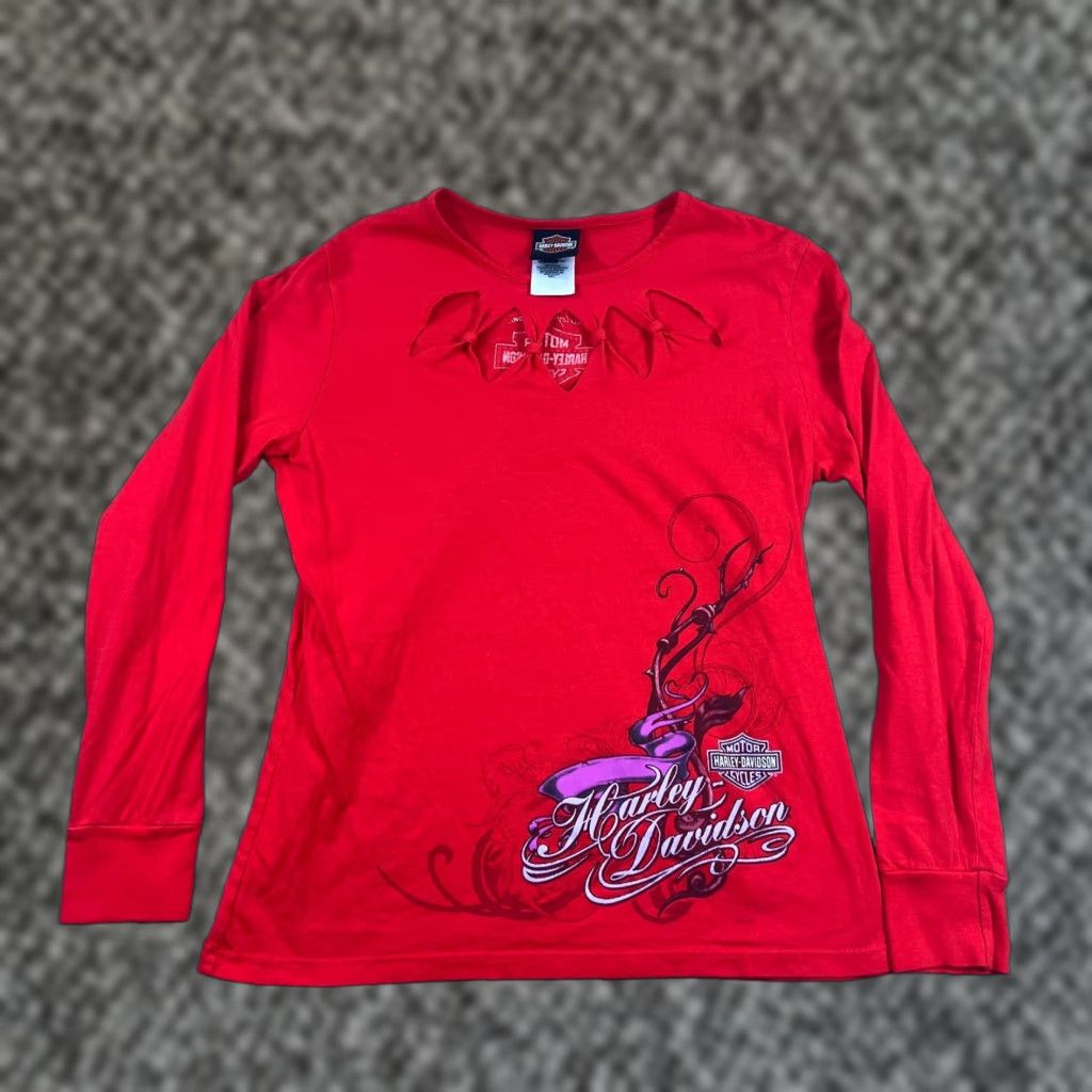 Harley Davidson Harley-Davidson Women's Long Sleeve Shirt L Red Biker Casual Y2K Size L / US 10 / IT 46 - 1 Thumbnail