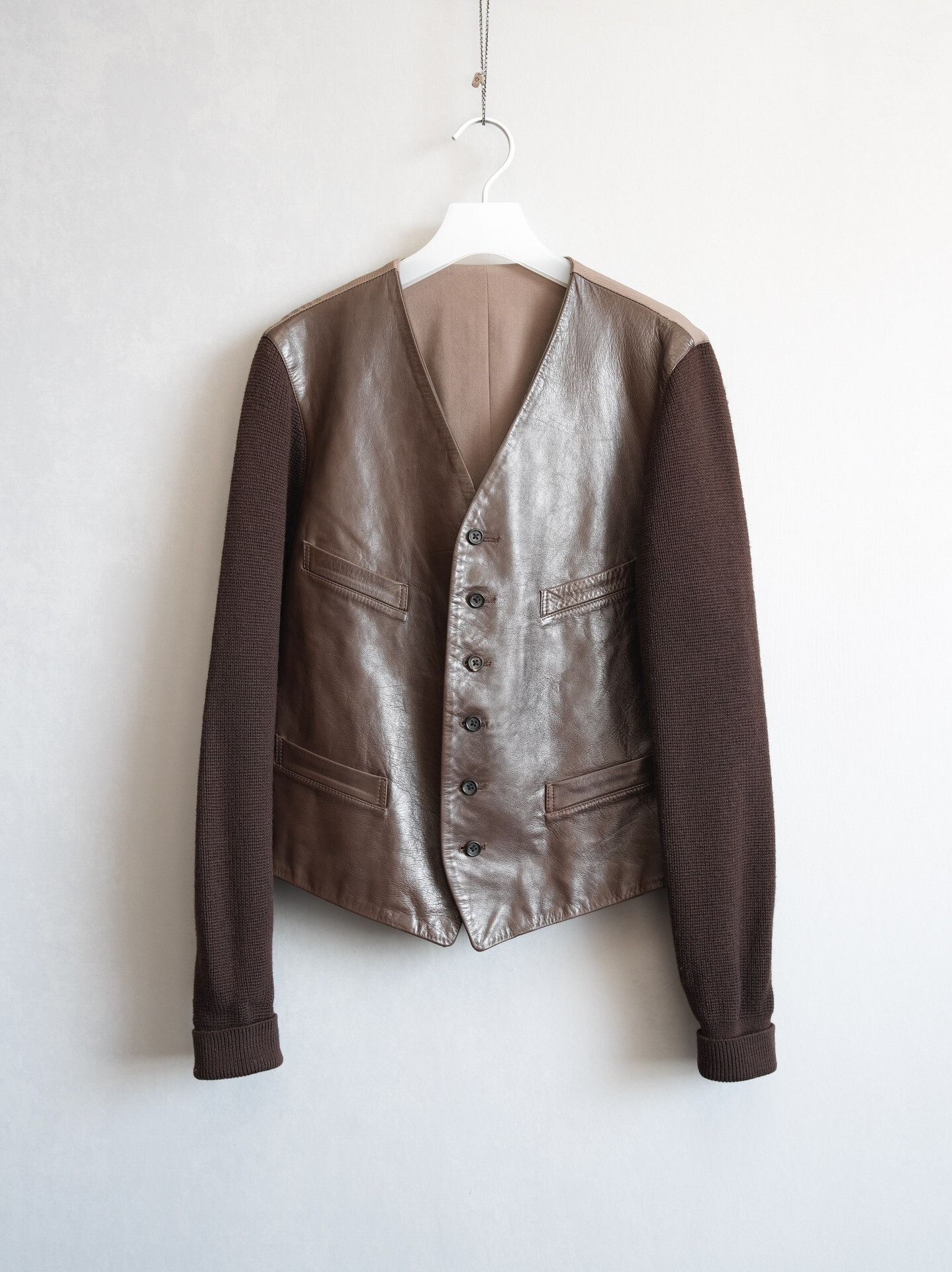 Yohji Yamamoto Yohji Yamamoto Knit and Leather Short Jacket Size US M / EU 48-50 / 2 - 1 Thumbnail