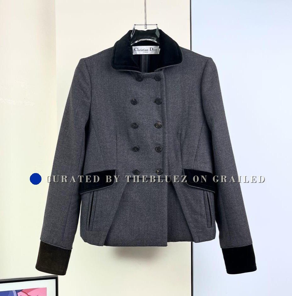 Dior Dior Gray Wool Double-Breasted Short Coat Size XXS / US 00 / IT 34 - 1 Thumbnail