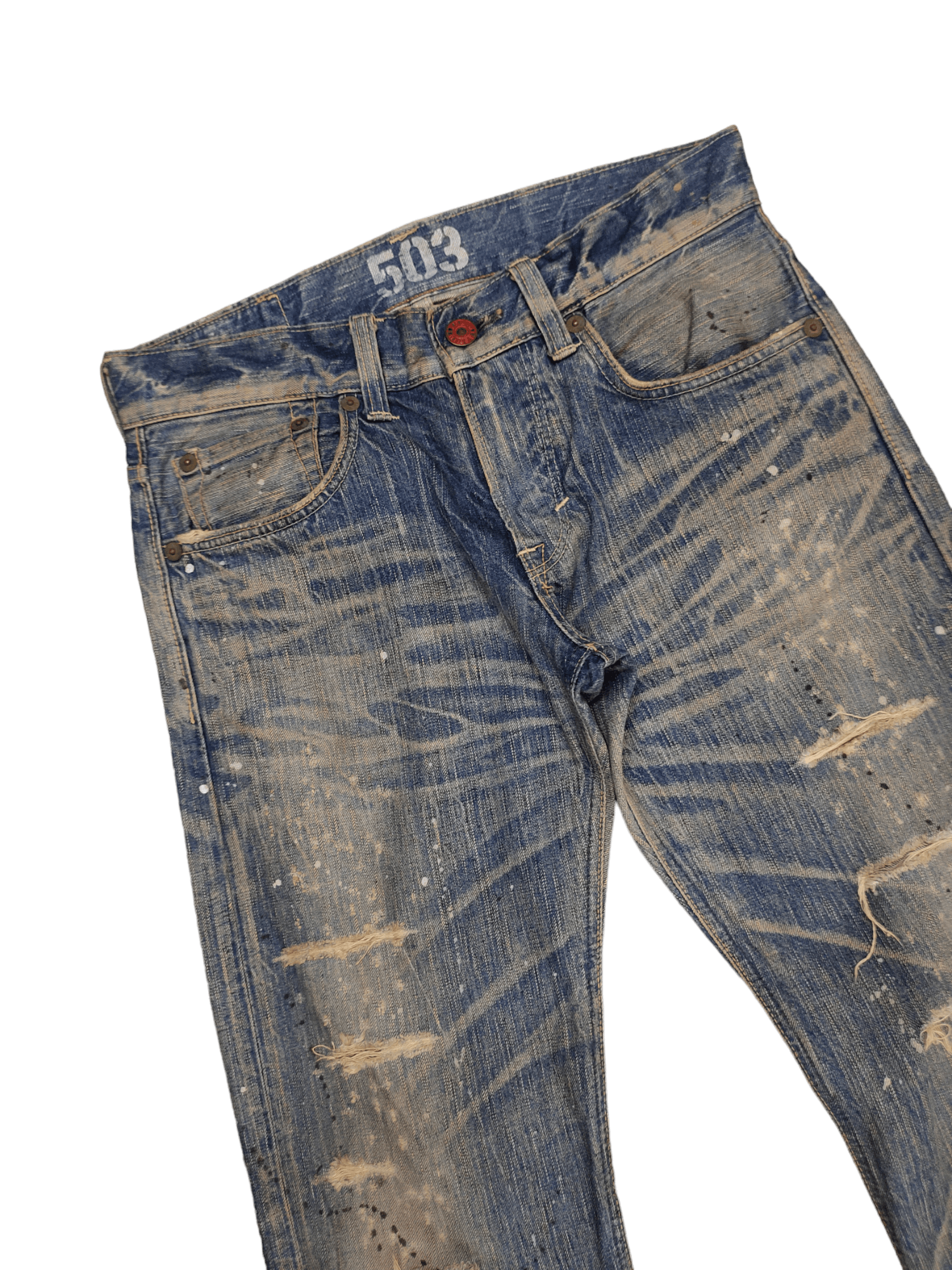Le Grande Bleu (L.G.B.) Flare Jeans Edwin Blue Trip Clawmark Distress Faded Bootcut Size US 32 / EU 48 - 5 Thumbnail