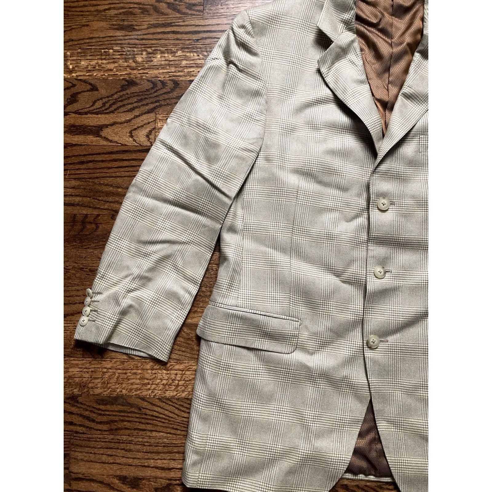 Luigi Bianchi Luigi Bianchi Mantova Blazer Mens 40R Bamboo Notch Lapel Plaid Beige Italy Jacket Coat Regular Button Two-Button Size 40R - 2 Thumbnail