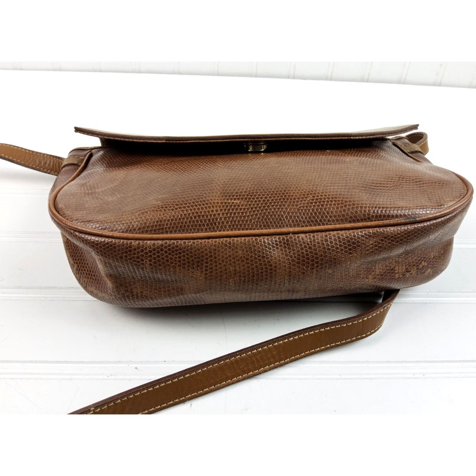 Vintage VINTAGE Nina Ricci Paris Snake Leather Shoulder Handbag Purse Womens Brown Leather Shoulder Bag 10x7.5x2 Size ONE SIZE - 5 Thumbnail