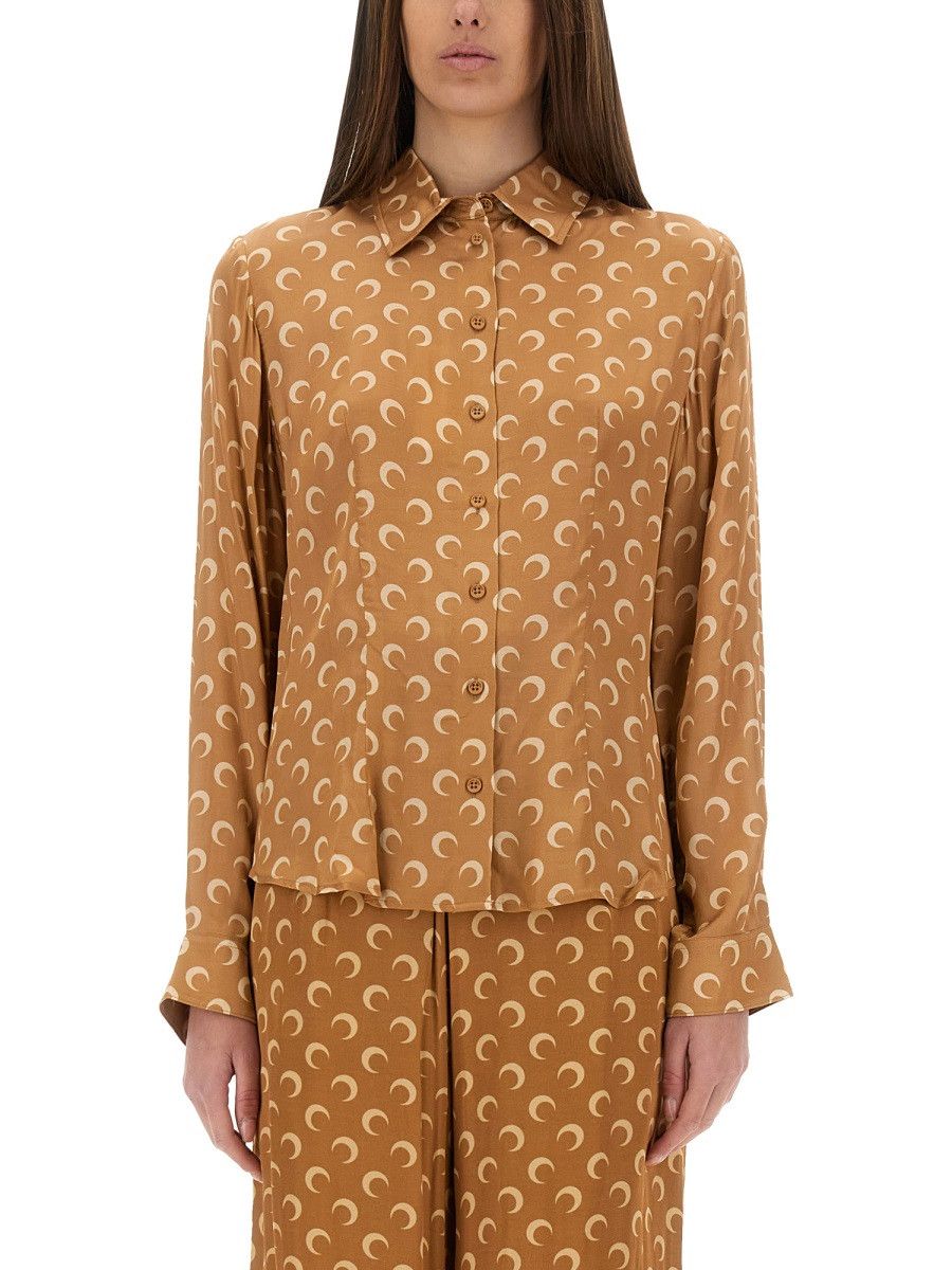 Marine Serre MARINE SERRE "MOON" SATIN SHIRT - BEIGE (FR 36) Size XS / US 0-2 / IT 36-38 - 1 Thumbnail