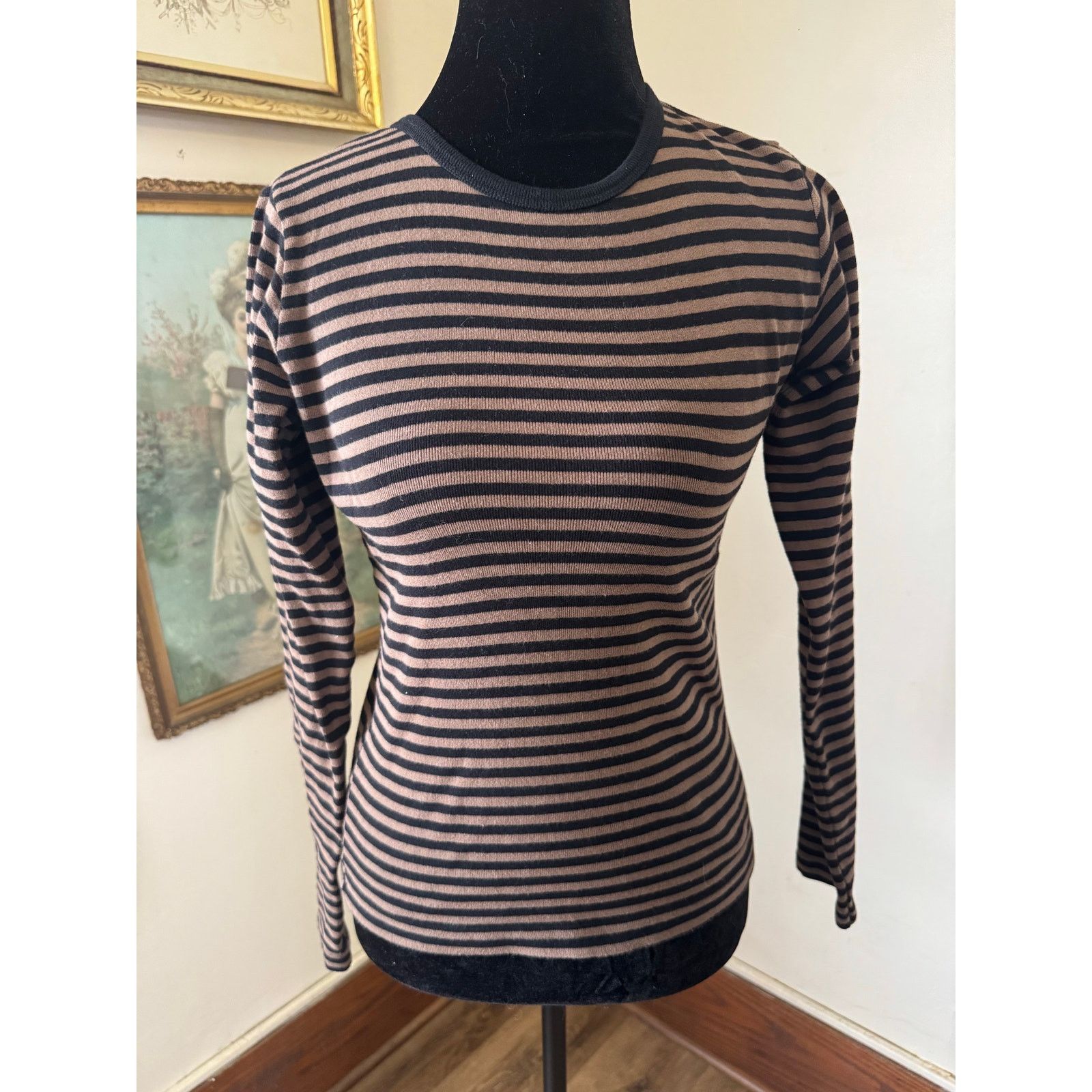 Max Mara Max Mara 100 Percent Cotton Striped Long Sleeve Top Brown Size S / US 4 / IT 40 - 1 Thumbnail