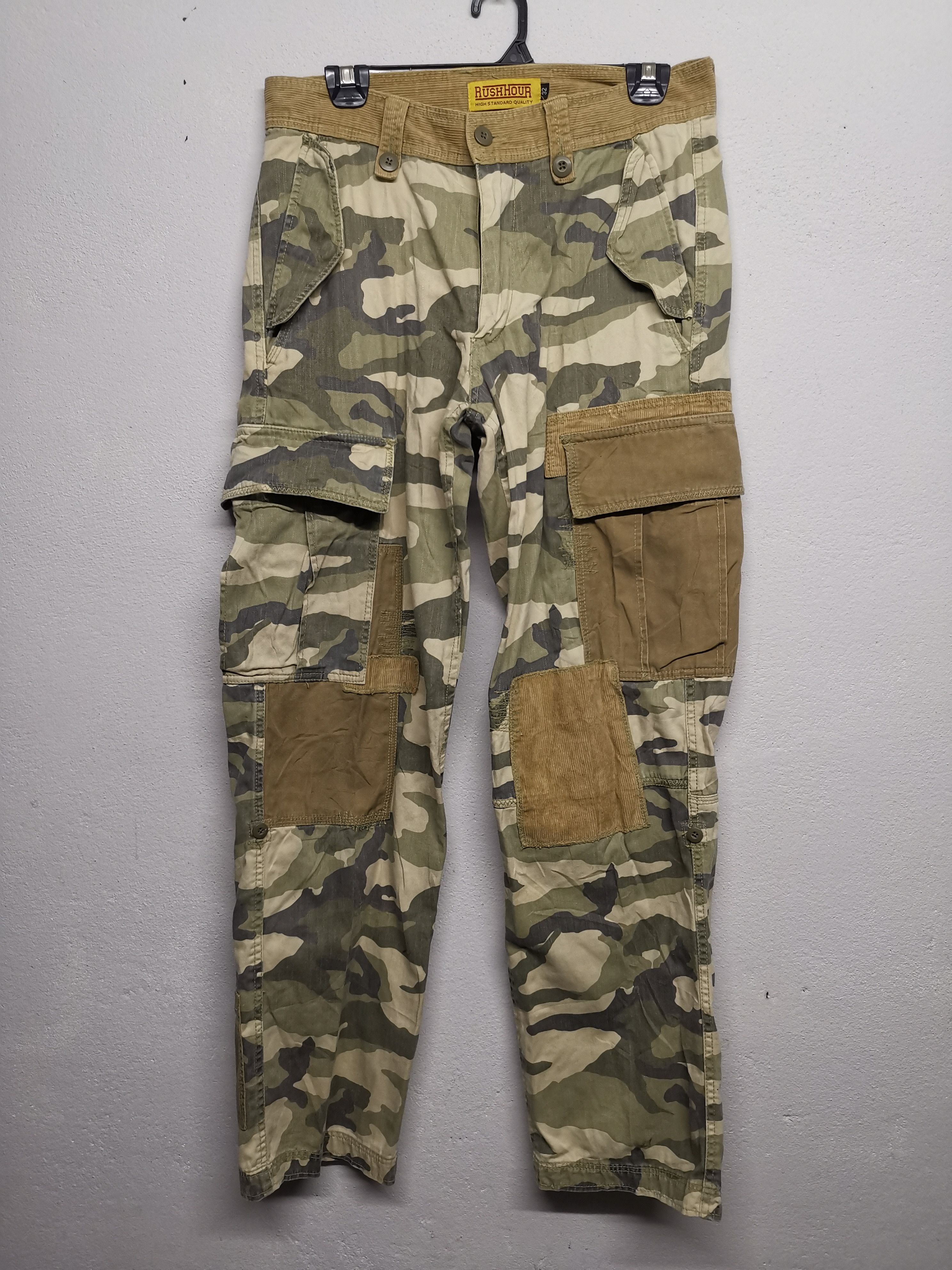 image of Designer Rush Hour Patches Camo Cargo Pants, Men's (Size 32)
