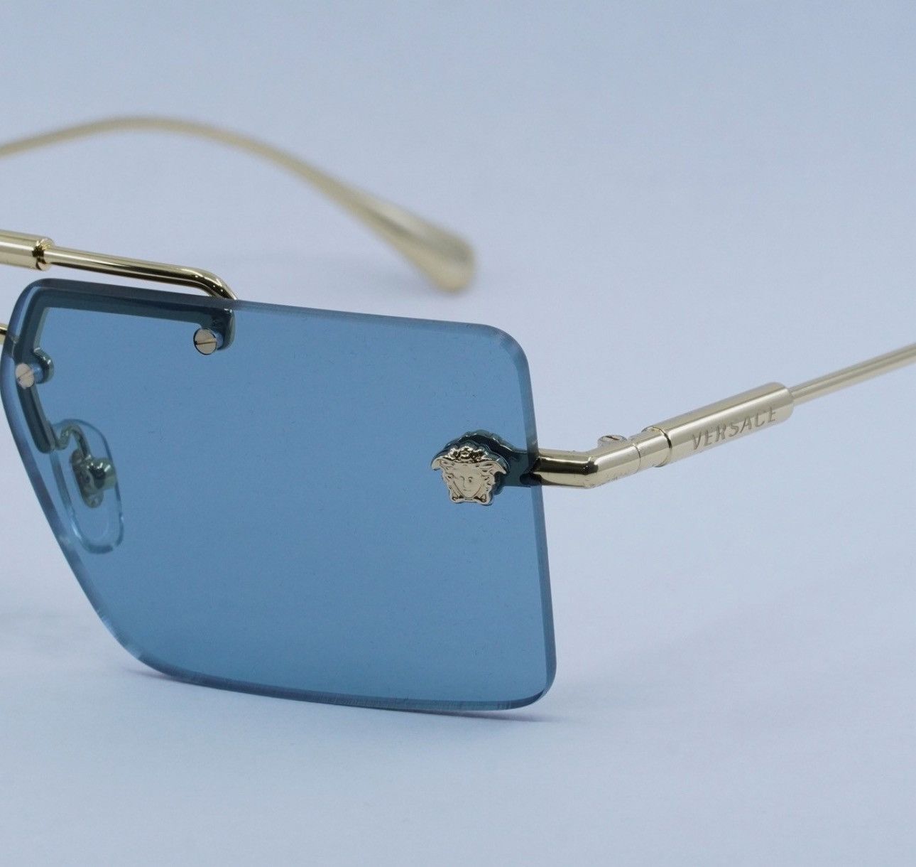 Versace Versace VE2245 Gold & Blue Shield Sunglasses Medusa Detail Size ONE SIZE - 3 Thumbnail
