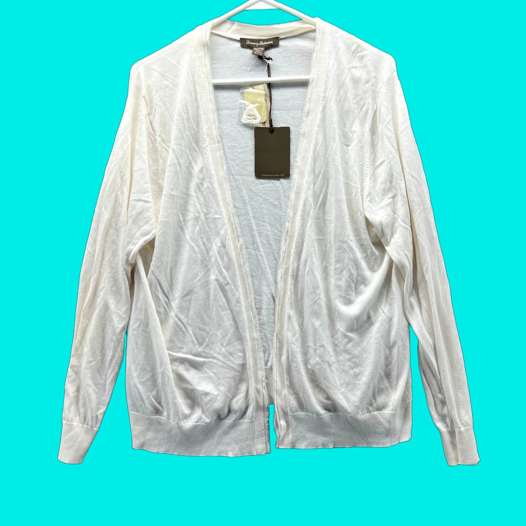 Tommy Bahama VINTAGE Tommy Bahama Cardigan Womens XL Cream Pickford Frayed Lightweight Open Front Size XL / US 12-14 / IT 48-50 - 1 Thumbnail