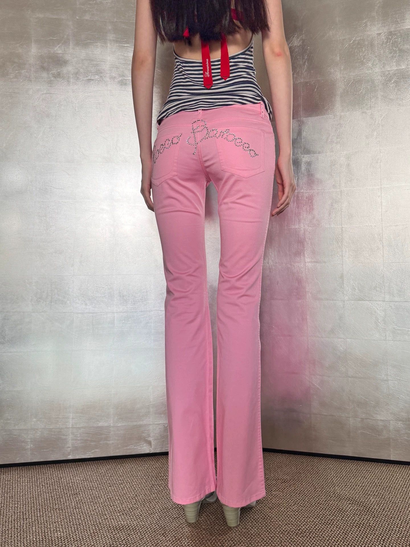 Other Italian Vintage y2k Crystal Cotton Low-Rise Straight Pants Size 27" / US 4 / IT 40 - 6 Thumbnail