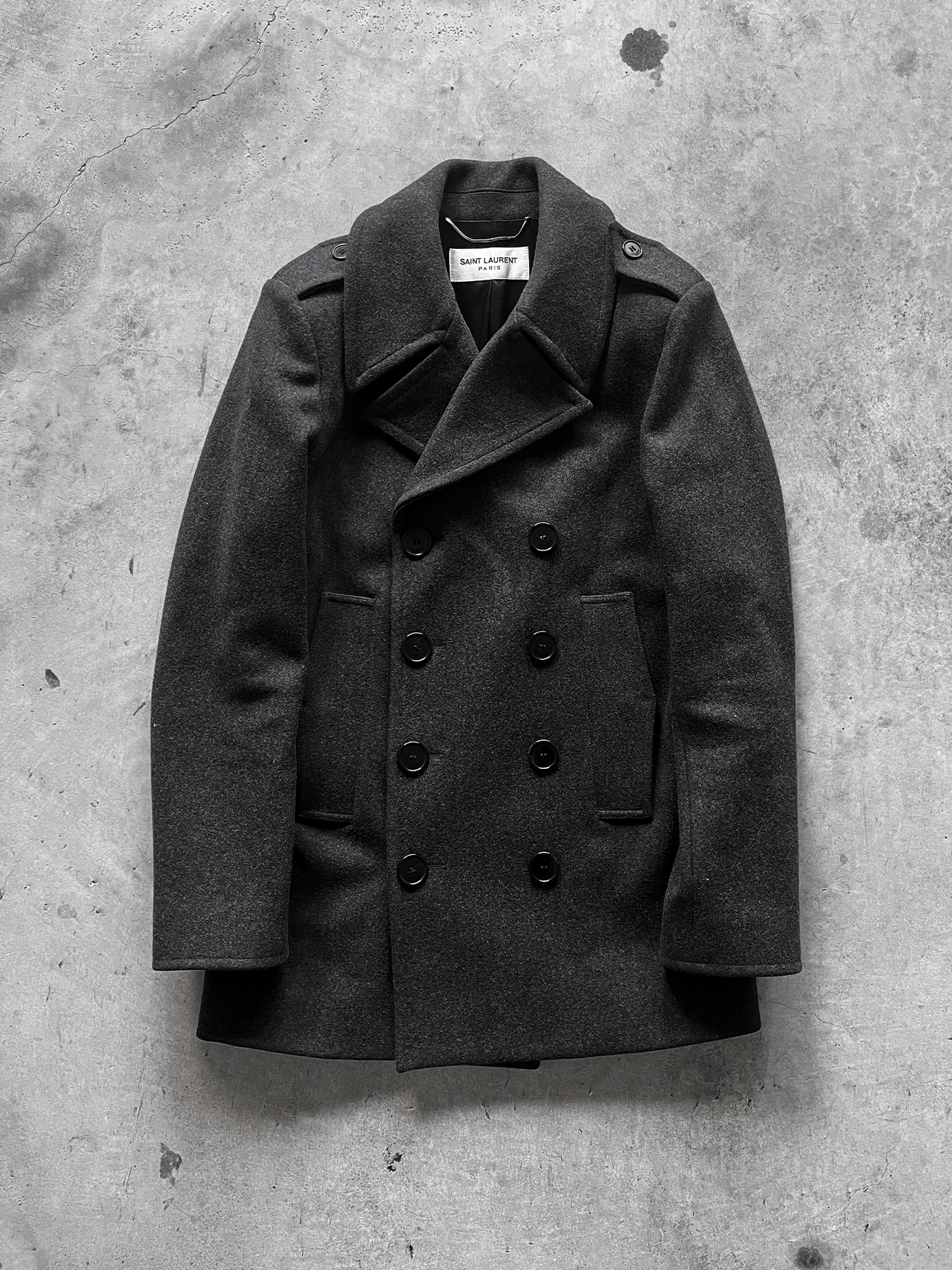 image of Hedi Slimane x Saint Laurent Paris Aw15 "paris Sessions" Double Breasted Wool Coat in Grey (Size Sm