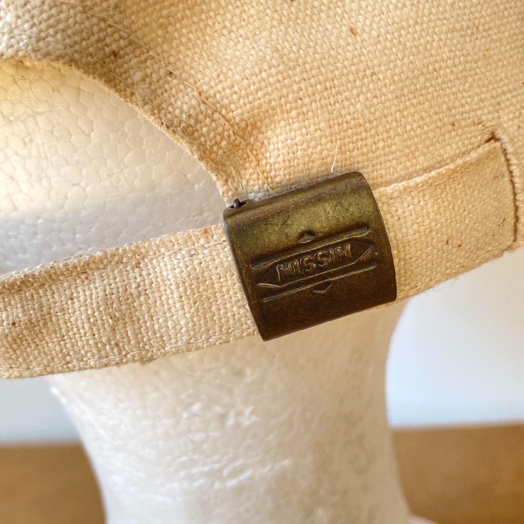 Vintage VINTAGE Nissin Dad Hat Baseball Cap Unisex Adults One Size Beige Ramie Canvas Tan Red Bill/Beige Size ONE SIZE - 5 Thumbnail