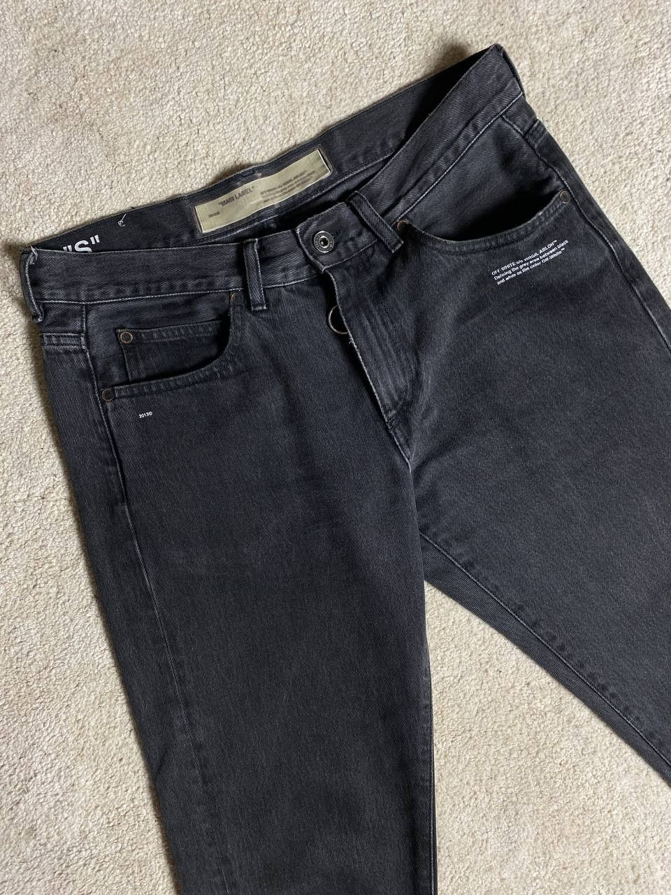 Off-White Off White Fire Line Yellow Logo Gray Slim Denim Jeans Size US 31 - 4 Thumbnail