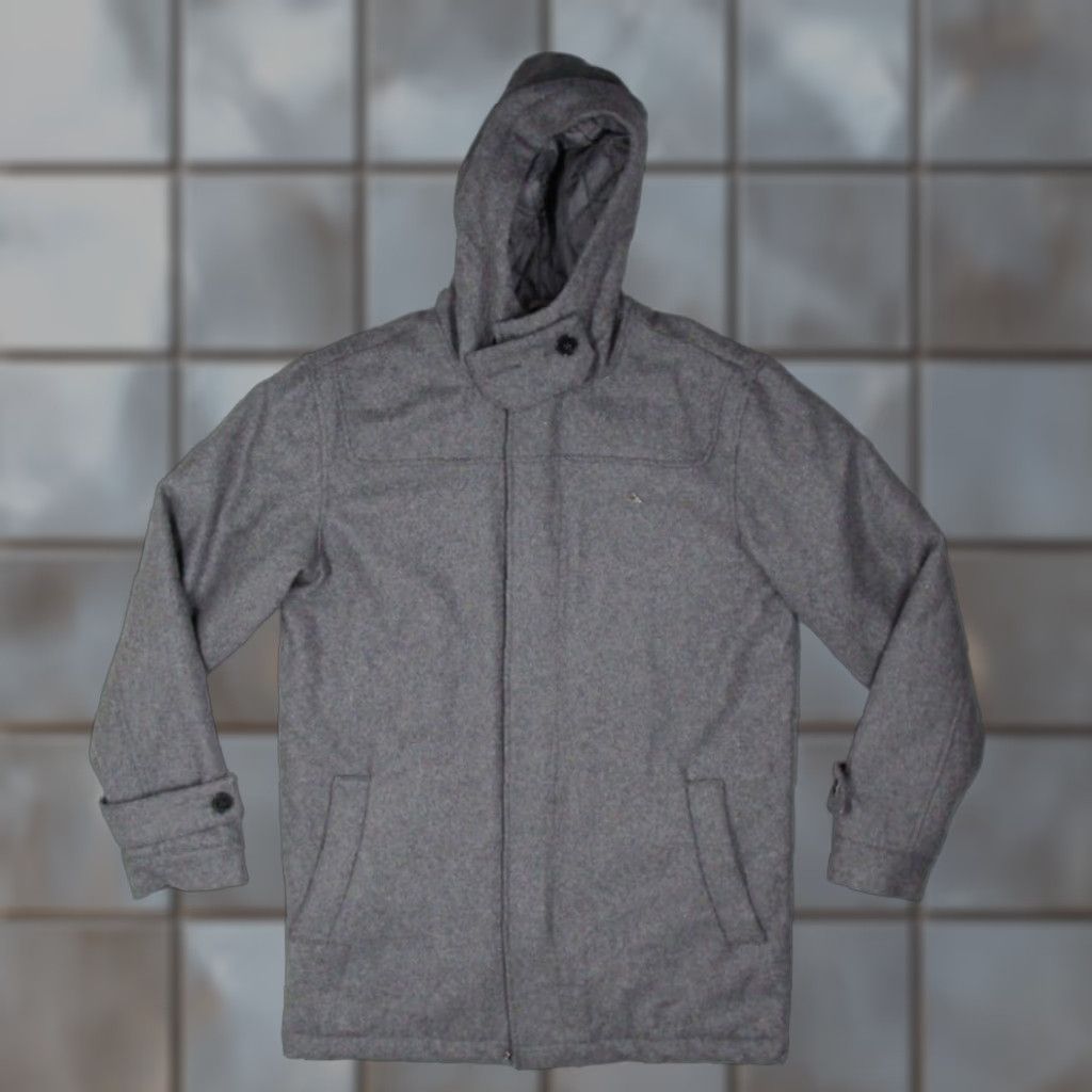 LRG Coat Mens Medium Gray Wool Blend Full Zip Hood Quilted Lining