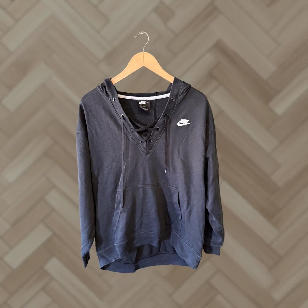 Nike Nike Hoodie Women’s Small Black Lace Up Pullover Front Pocket Logo Sweatshirt Size S / US 4 / IT 40 - 1 Thumbnail