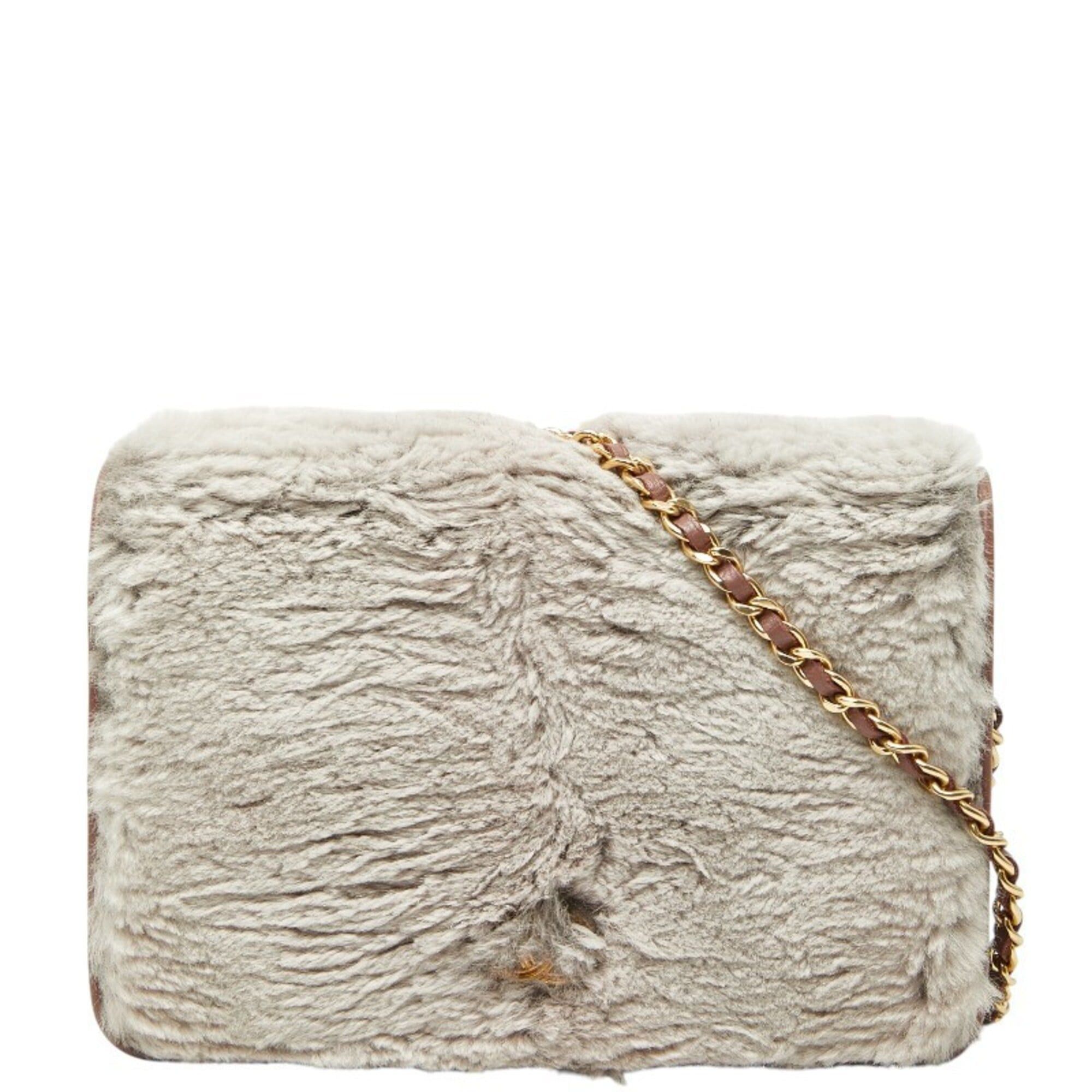 Chanel Chanel Coco Mark Wallet Chain Shoulder Bag Gray Pink Fur Leather Women's CHANEL Size ONE SIZE - 1 Thumbnail