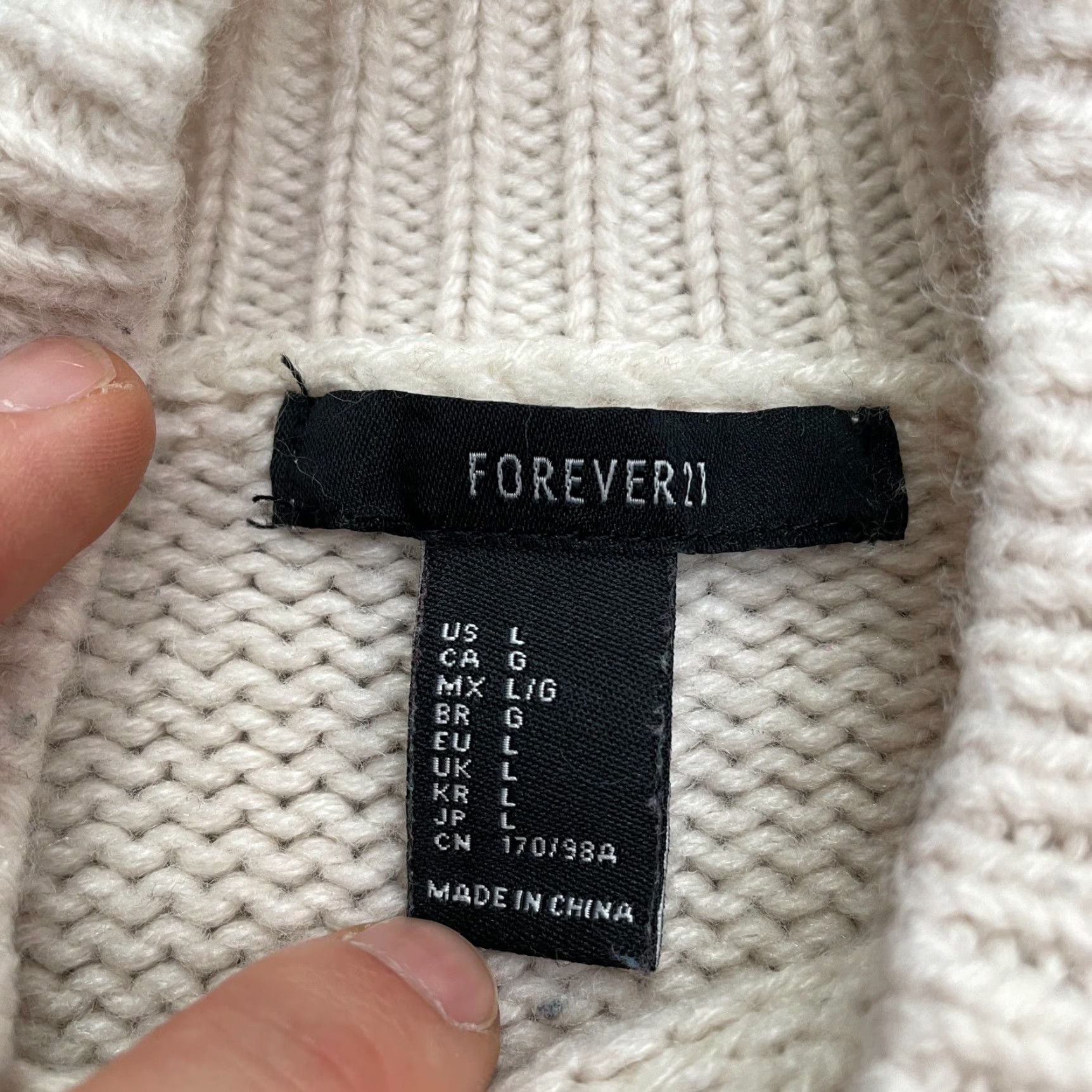 Forever 21 FOREVER 21 Sweater Women's Large Beige Heart Cropped Chunky-Knit Acrylic Pullover Size L / US 10 / IT 46 - 7 Thumbnail