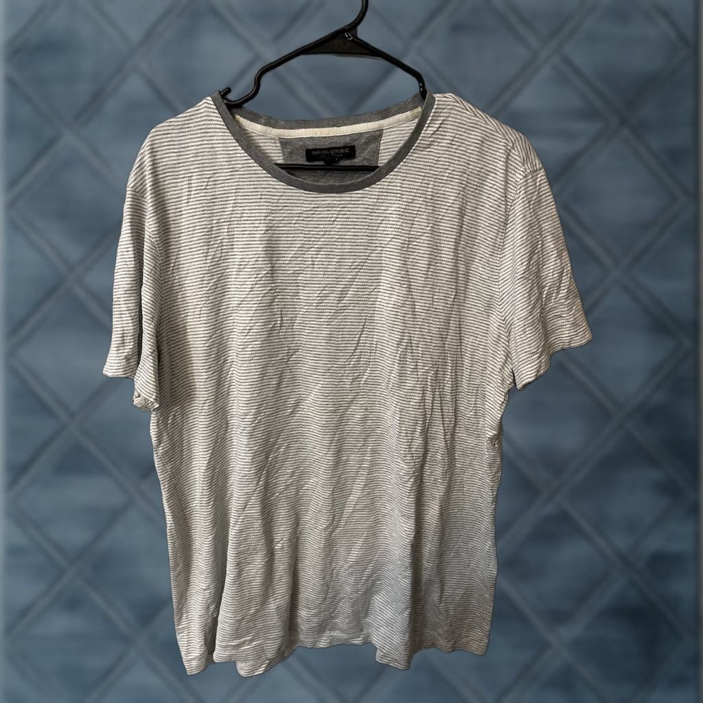 Banana Republic Banana Republic Shirt Mens Luxury Touch Short Sleeve T Shirt XL Gray Striped Crew Neck Cotton Blend Knit Casual Classic Breathsable Size US XL / EU 56 / 4 - 1 Thumbnail