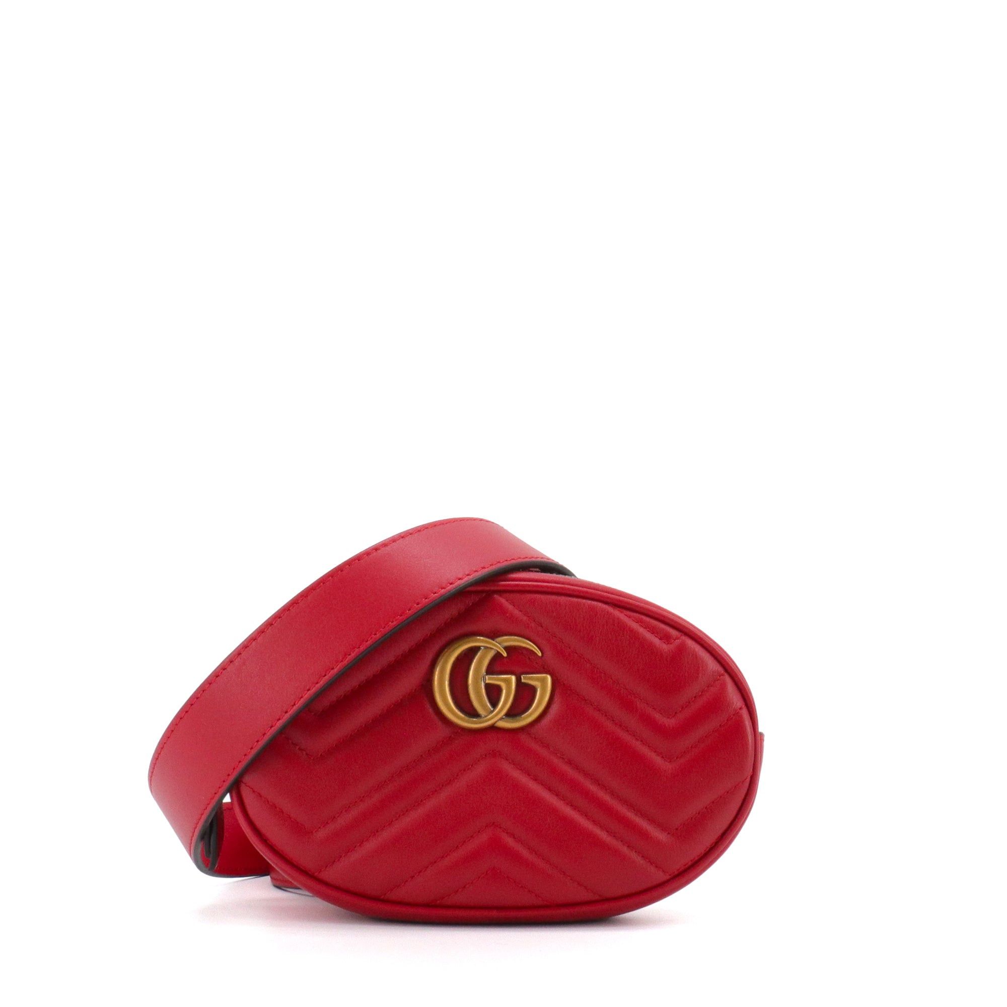 GUCCI - Gucci GG Marmont belt bag in red chevron leather