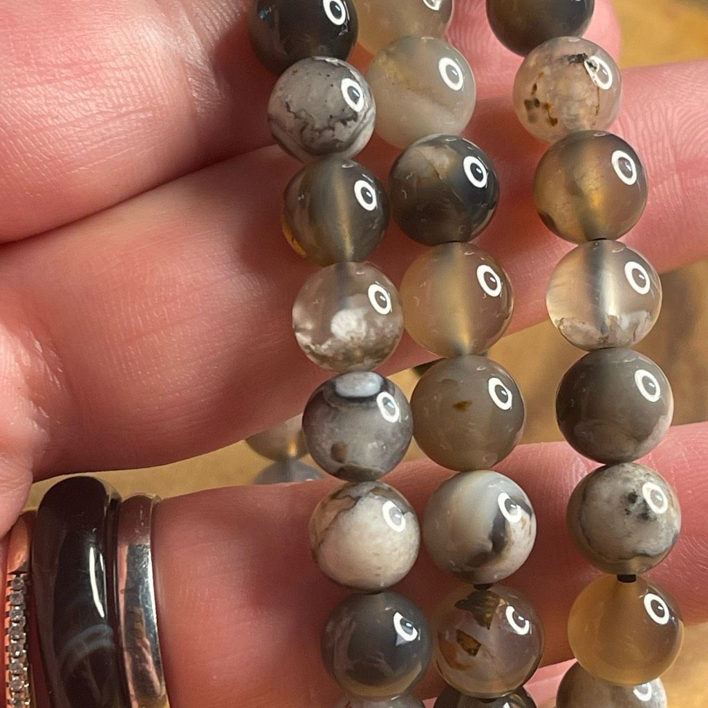 Other Black Flower Agate stretch beaded bracelet 7” crystal healing beads 8mm ONE NEW Size ONE SIZE - 8 Thumbnail