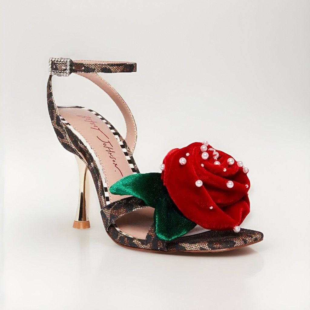 Betsey Johnson Carlos 3-D Red Rose Gold Heels Sz Party