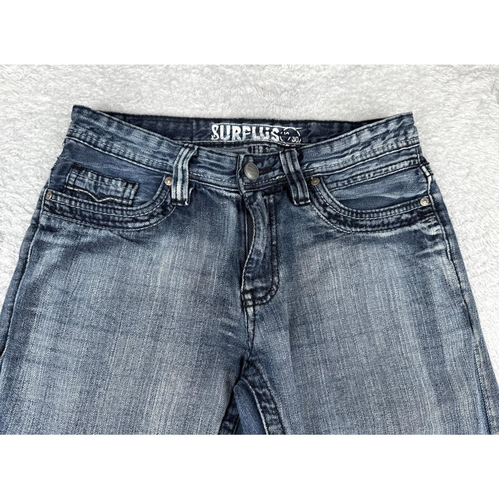 Denime Surplus Jeans Mens 30x30 Blue Denim Straight Leg Embroidered Contrast Stitch Bagged Back Pockets Size US 30 / EU 46 - 4 Thumbnail