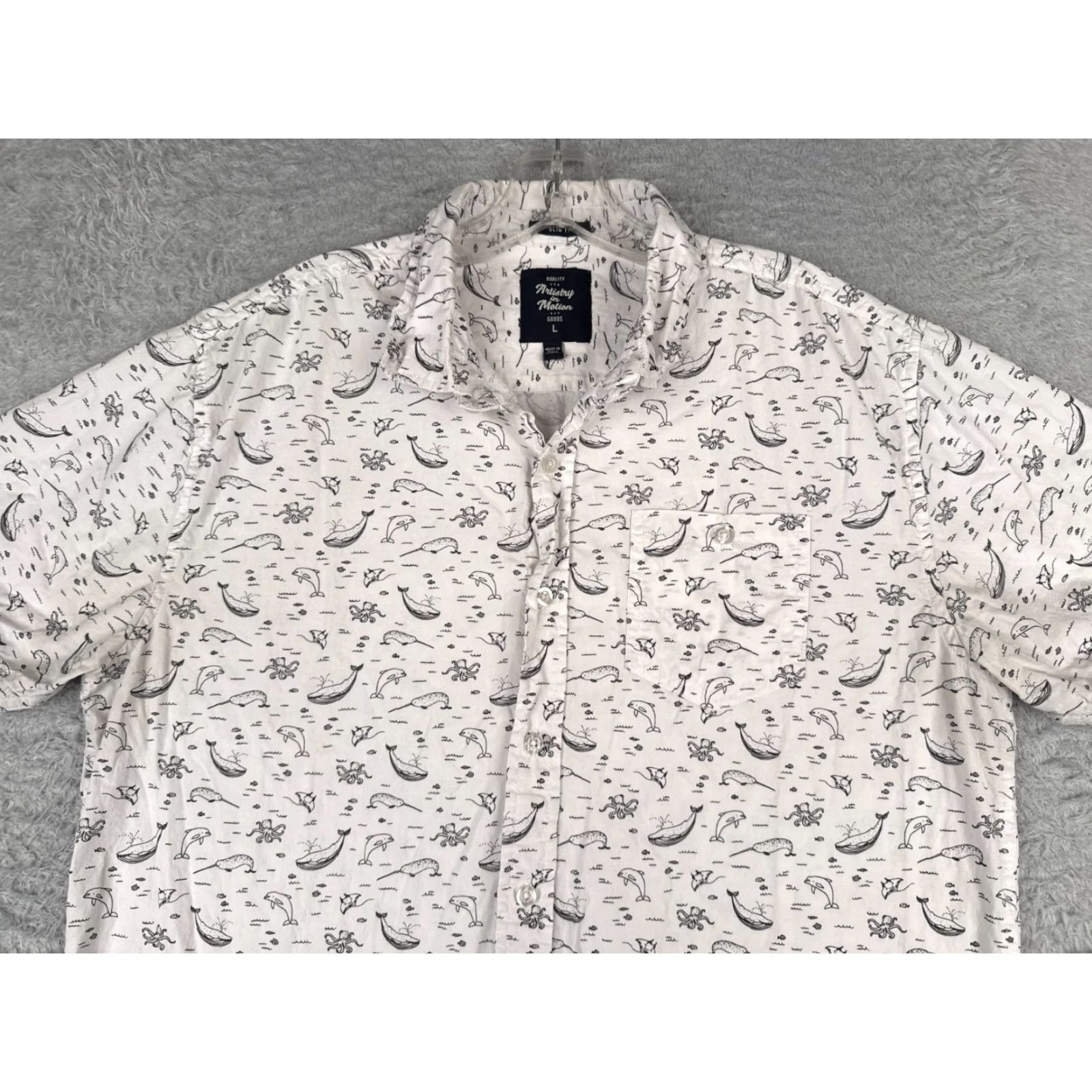 Vintage Artistry In Motion Shirt Men Large White Hawaiian Button-Up Slim Fit Short Sleeve Cotton Blend Mens Size US L / EU 52-54 / 3 - 4 Thumbnail