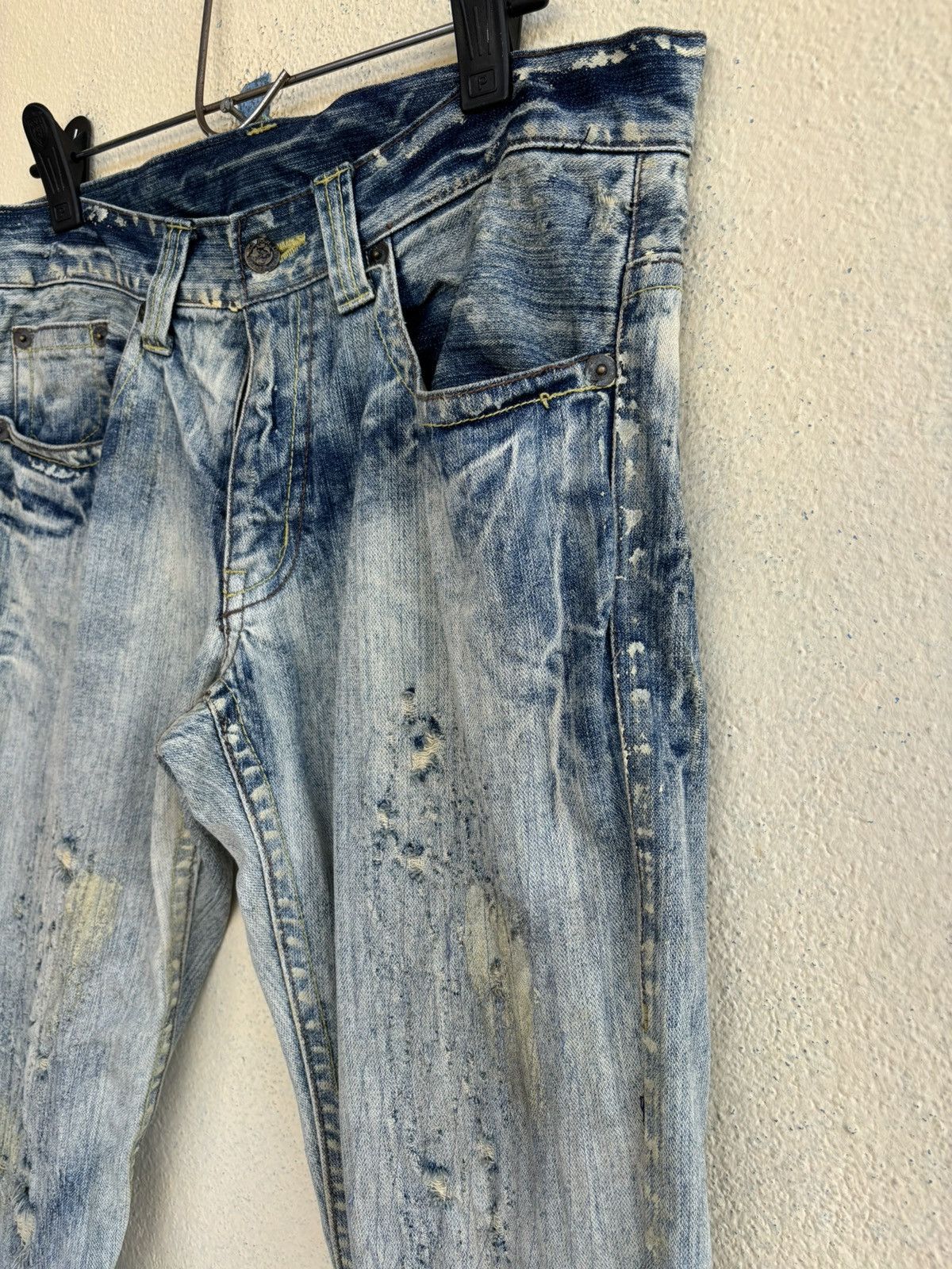 Japanese Brand Mud Wash Ripped Trashed Semi Bootcut Jean Size US 35 - 7 Thumbnail
