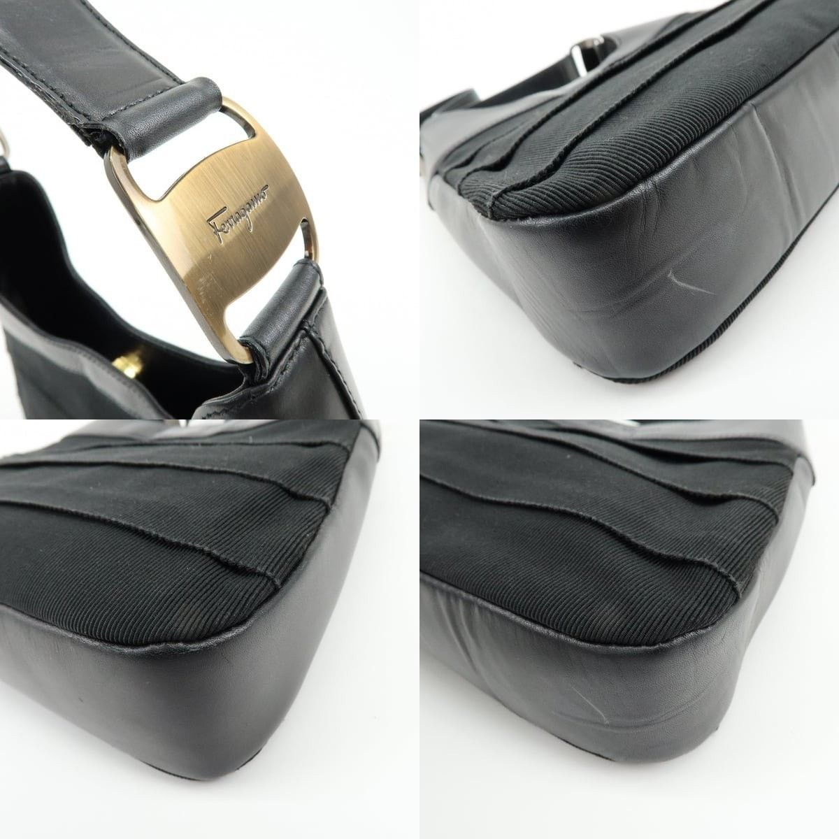 Salvatore Ferragamo Ferragamo Vara Canvas & Leather Shoulder Bag Black Size ONE SIZE - 5 Thumbnail