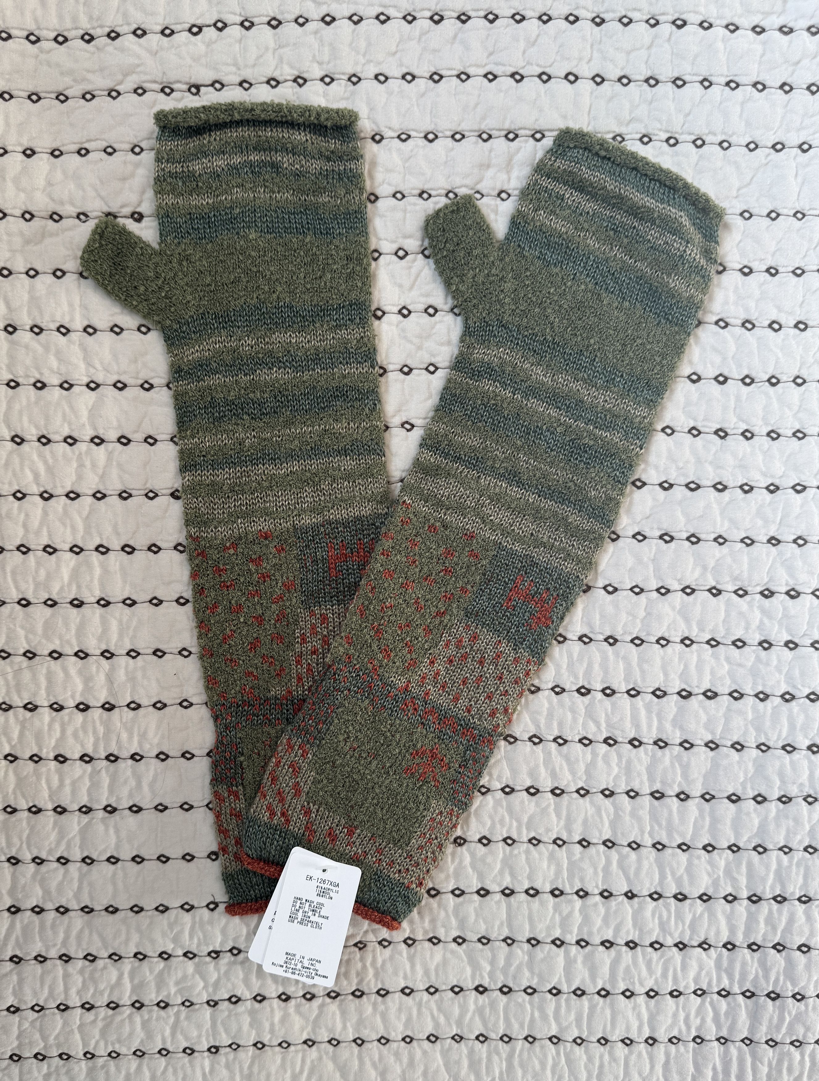 Kapital KAPITAL GABBEH PATCHWORD 2-WAY MITTENS KHAKI OS NEW Size ONE SIZE - 2 Thumbnail