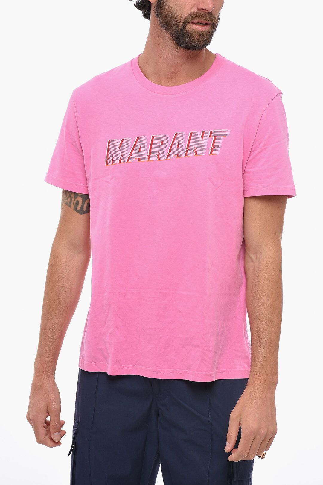 image of Isabel Marant Og1Mm0424 Crewneck Honore Printed T-Shirt In Pink, Men's (Size Medium)