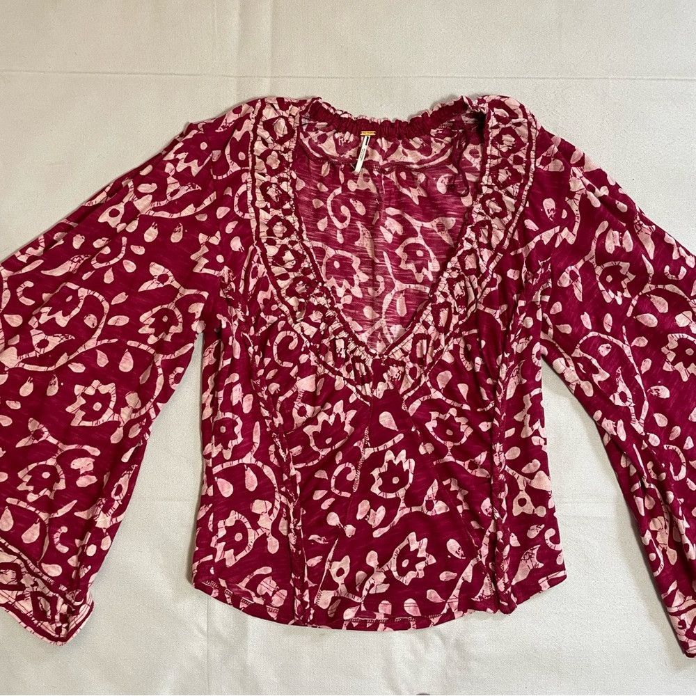 Free People New Free People On the Block Bell Sleeve Berry Combo Cotton Size L / US 10 / IT 46 - 8 Thumbnail