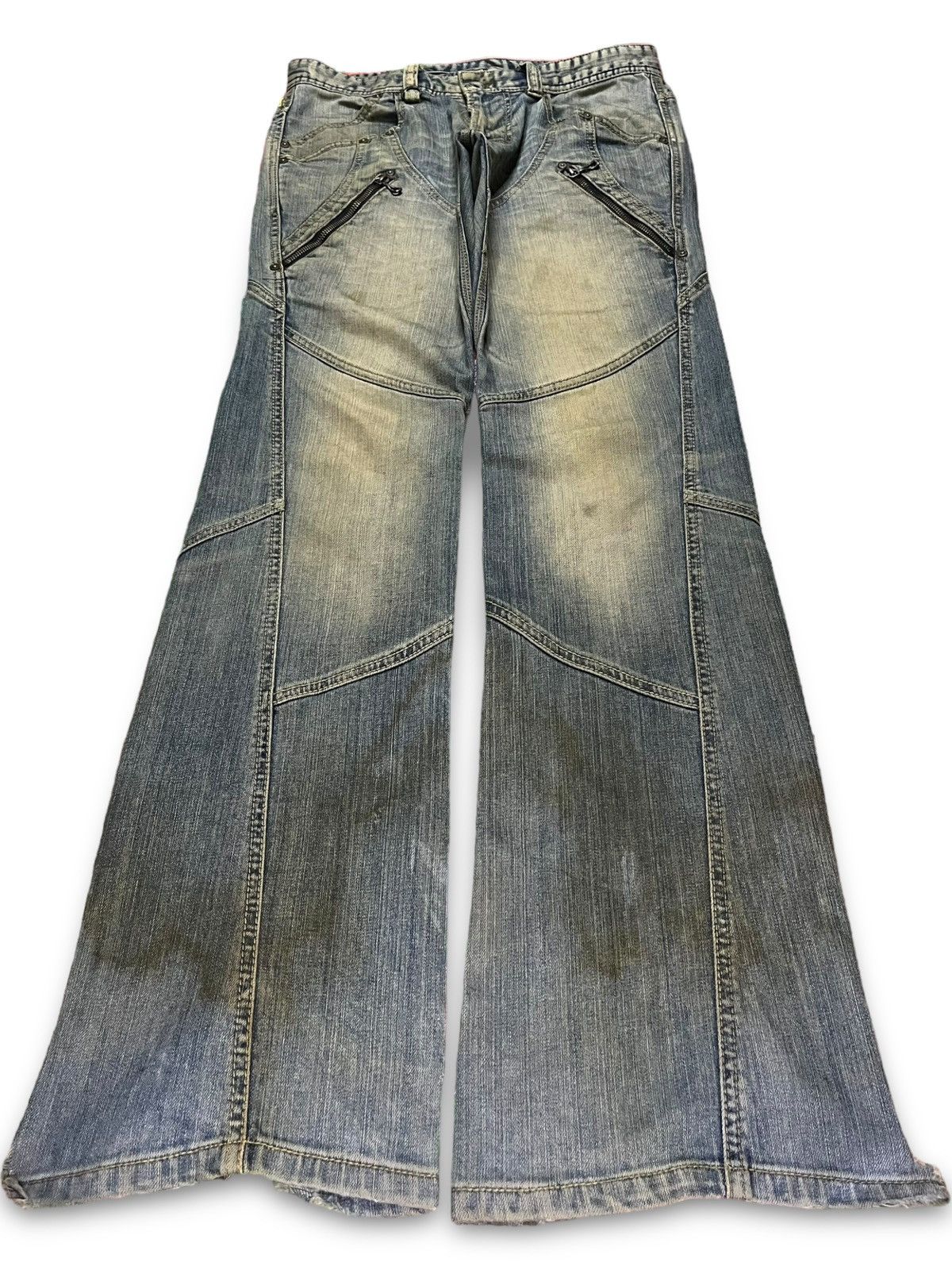 image of Avant Garde x Distressed Denim Vintage Nicole Men Rusty Wash Ripped Style Flare Jeans in Blue (Size