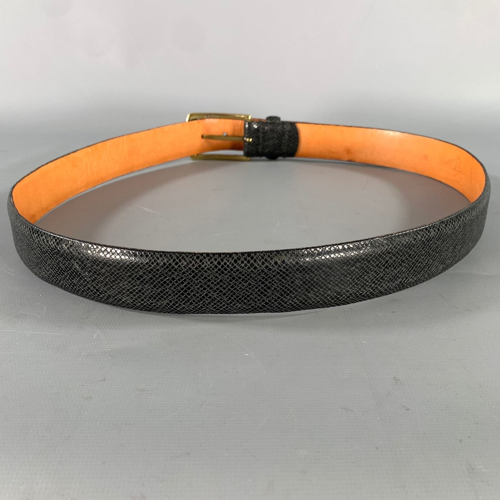 Martin Dingman MARTIN DINGMAN Size 36 Black Crackled Leather Belt Size 36 - 3 Thumbnail