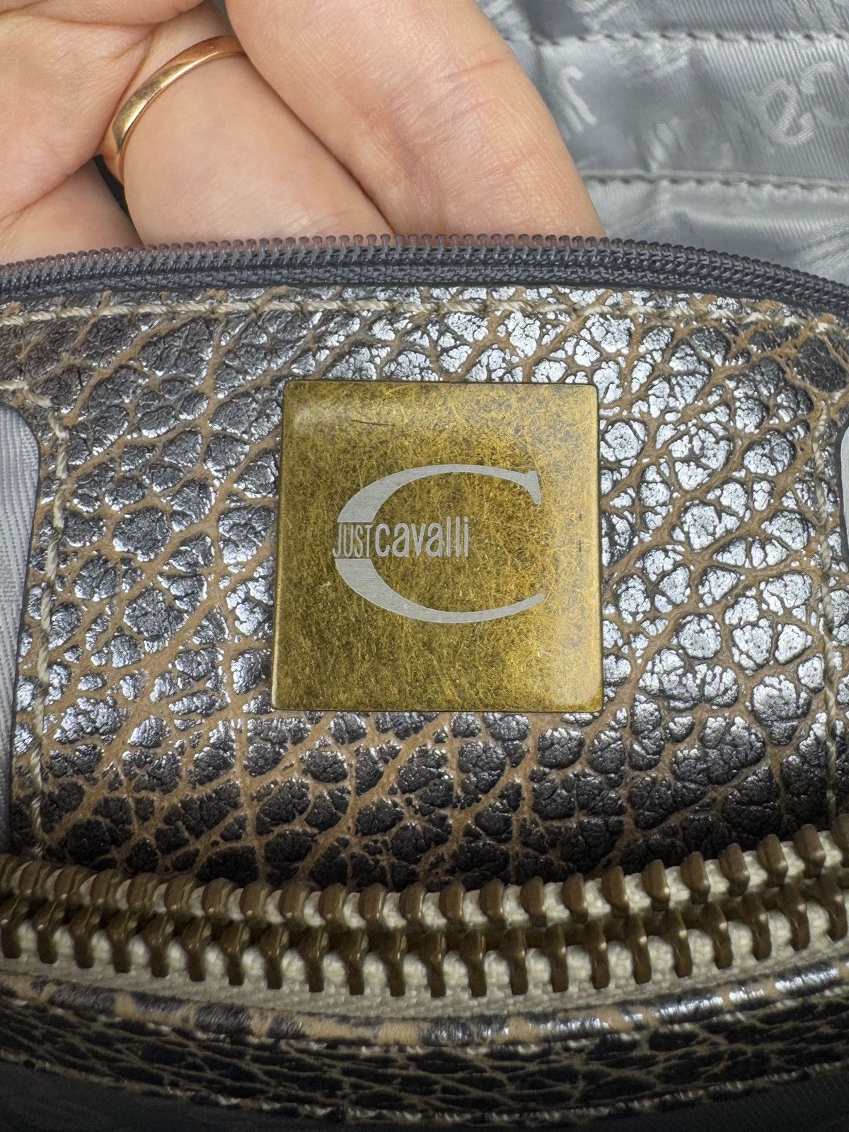 Just Cavalli Just Cavalli Juta Leather Beige Silver Simonella handle bag Size ONE SIZE - 14 Thumbnail