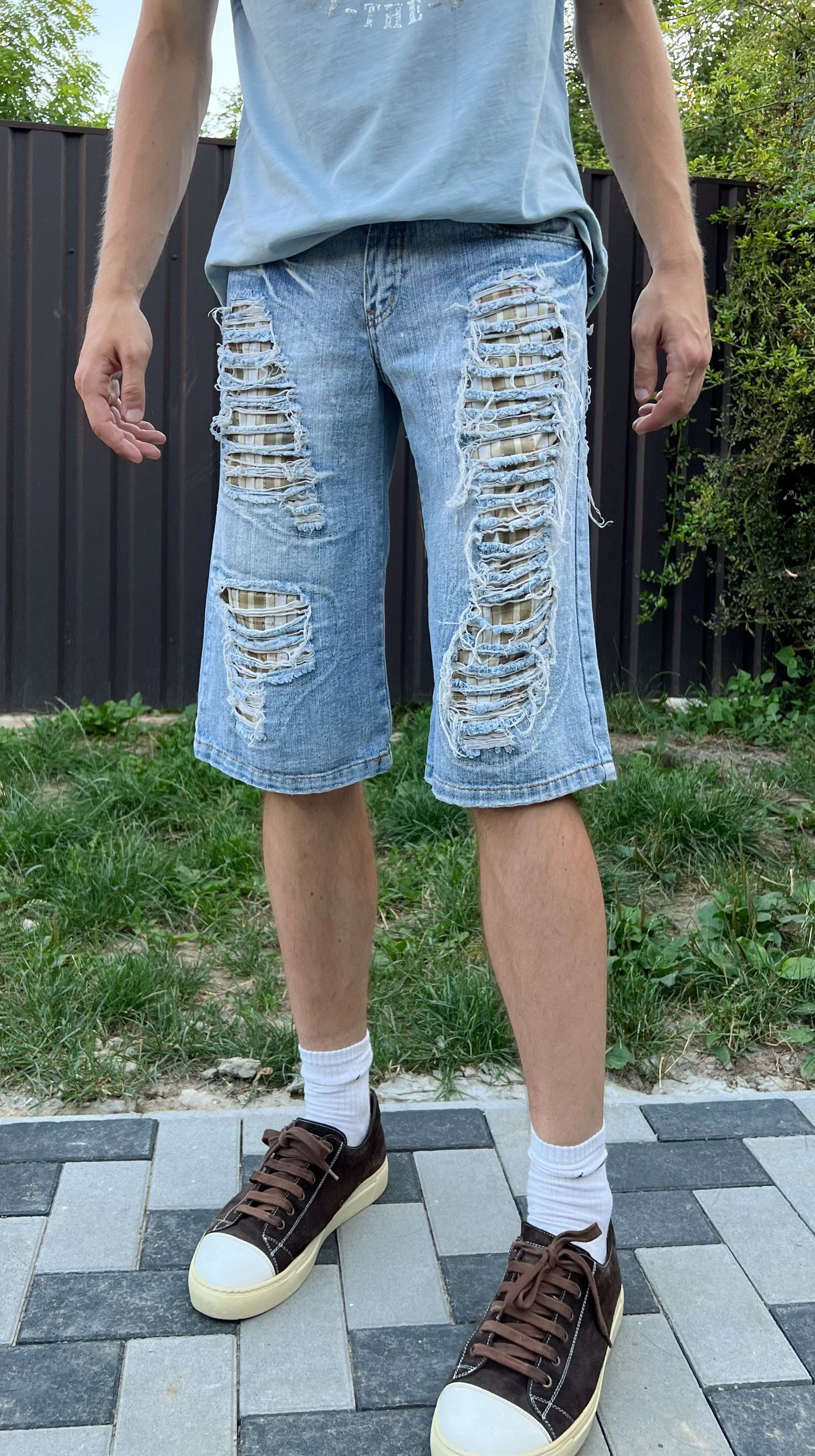 Japanese Brand 🥶Y2K Vintage Ripped Distressed Thrashed Denim Long Shorts Size US 30 / EU 46 - 2 Thumbnail