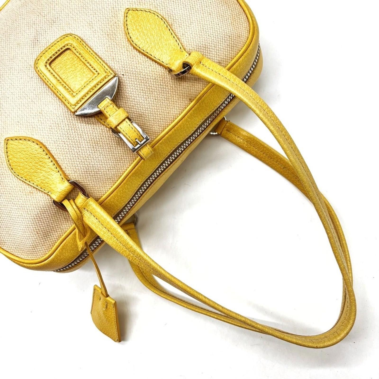 Prada Prada - Yellow Leather and Canvas Tote Bag Size ONE SIZE - 8 Thumbnail